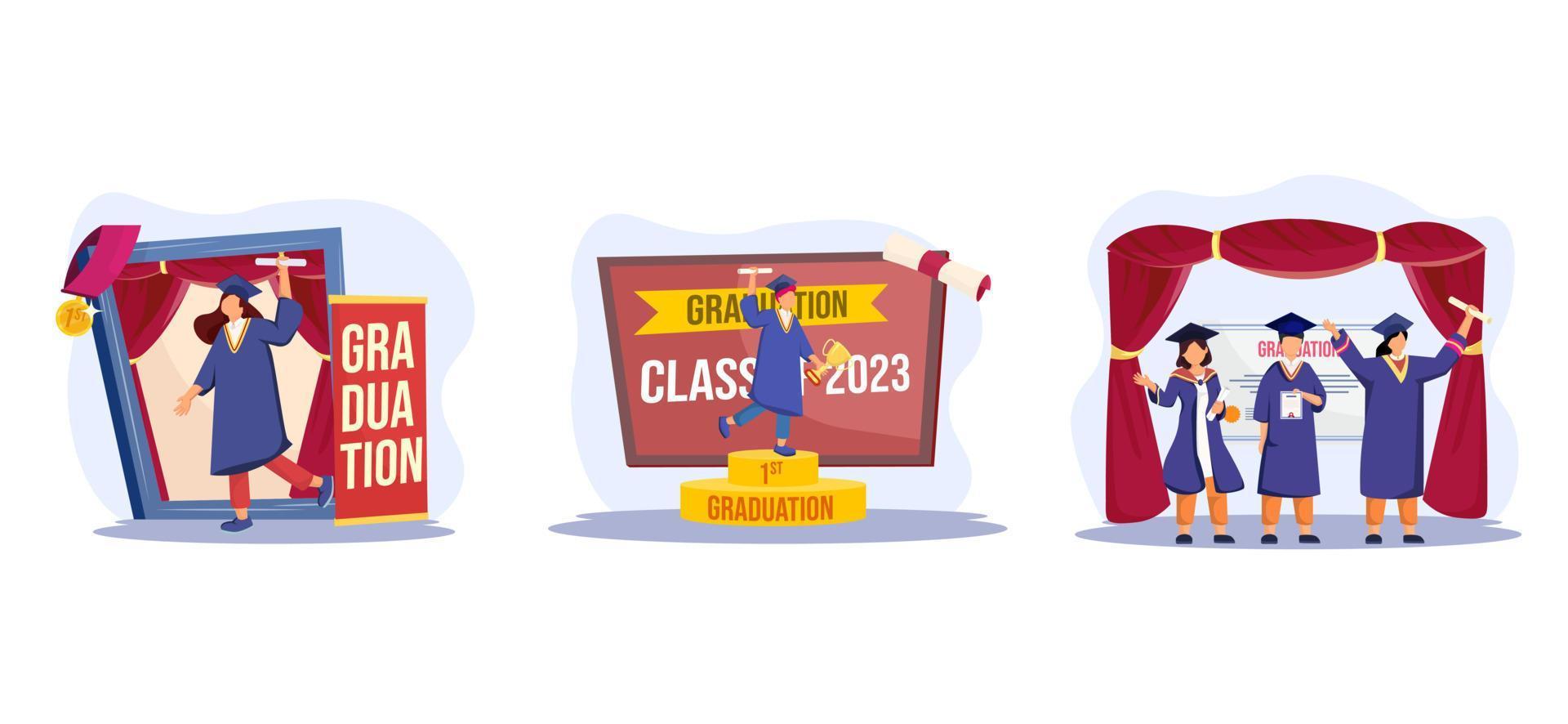 Graduation Achievement Ceremony Flat Bundle Design vector