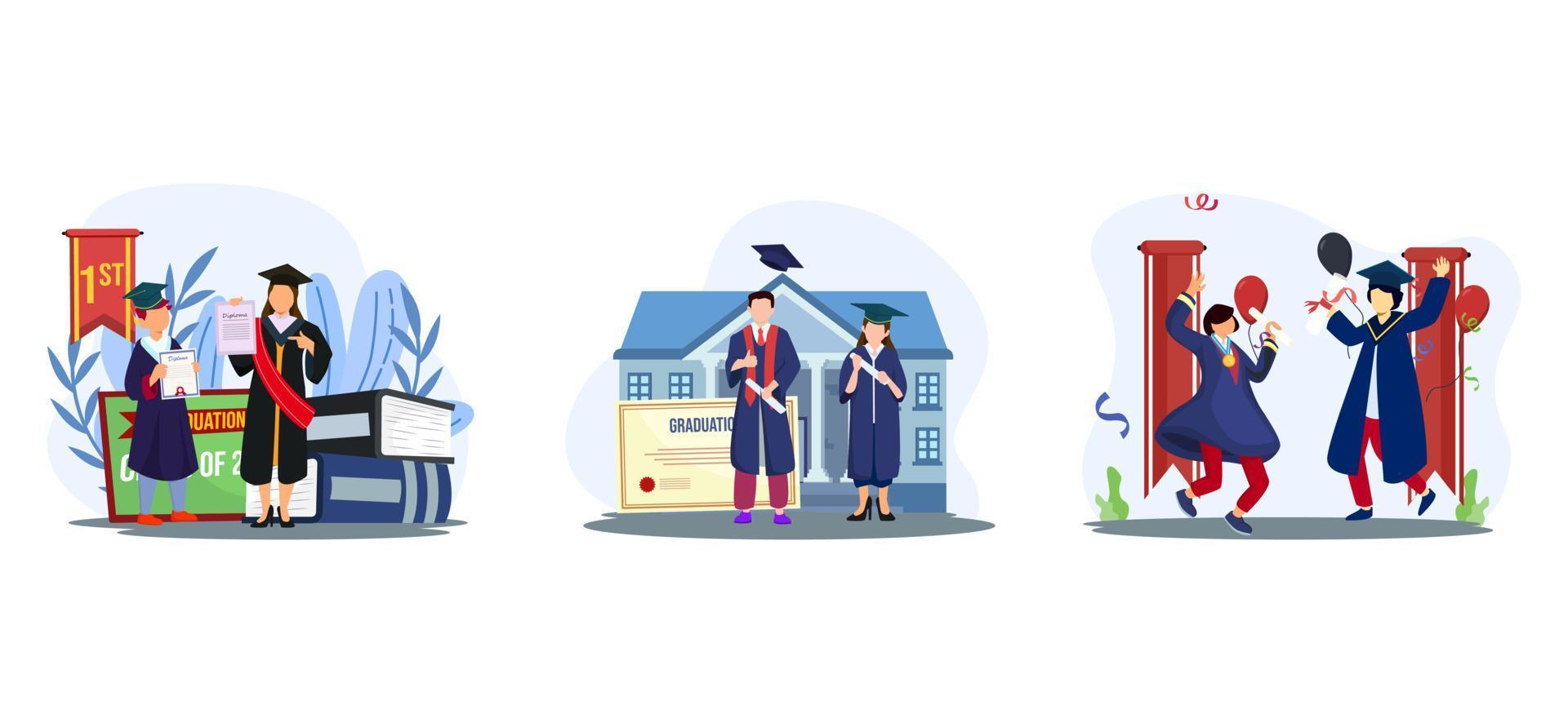 Graduation Campus University Flat Bundle Design vector