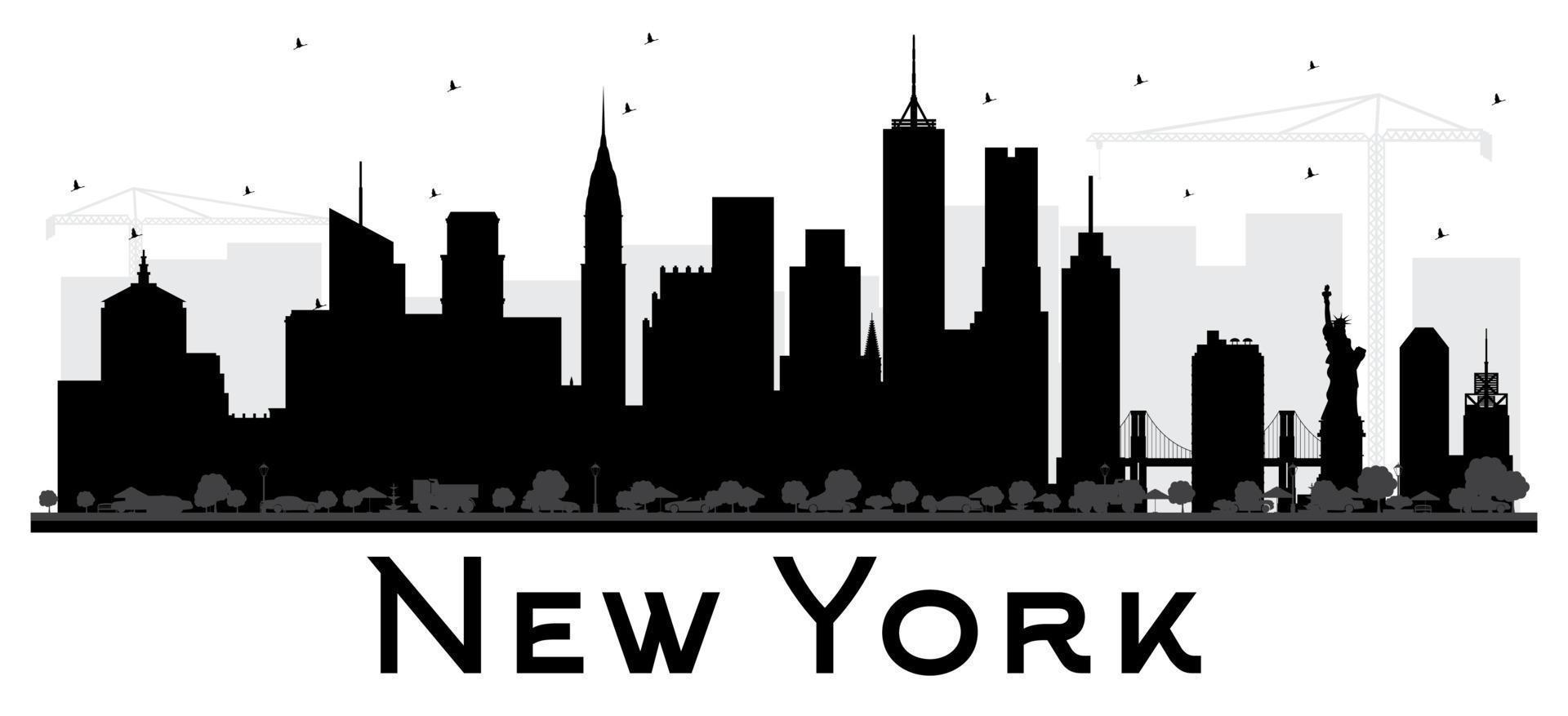 New York USA City skyline black and white silhouette. vector