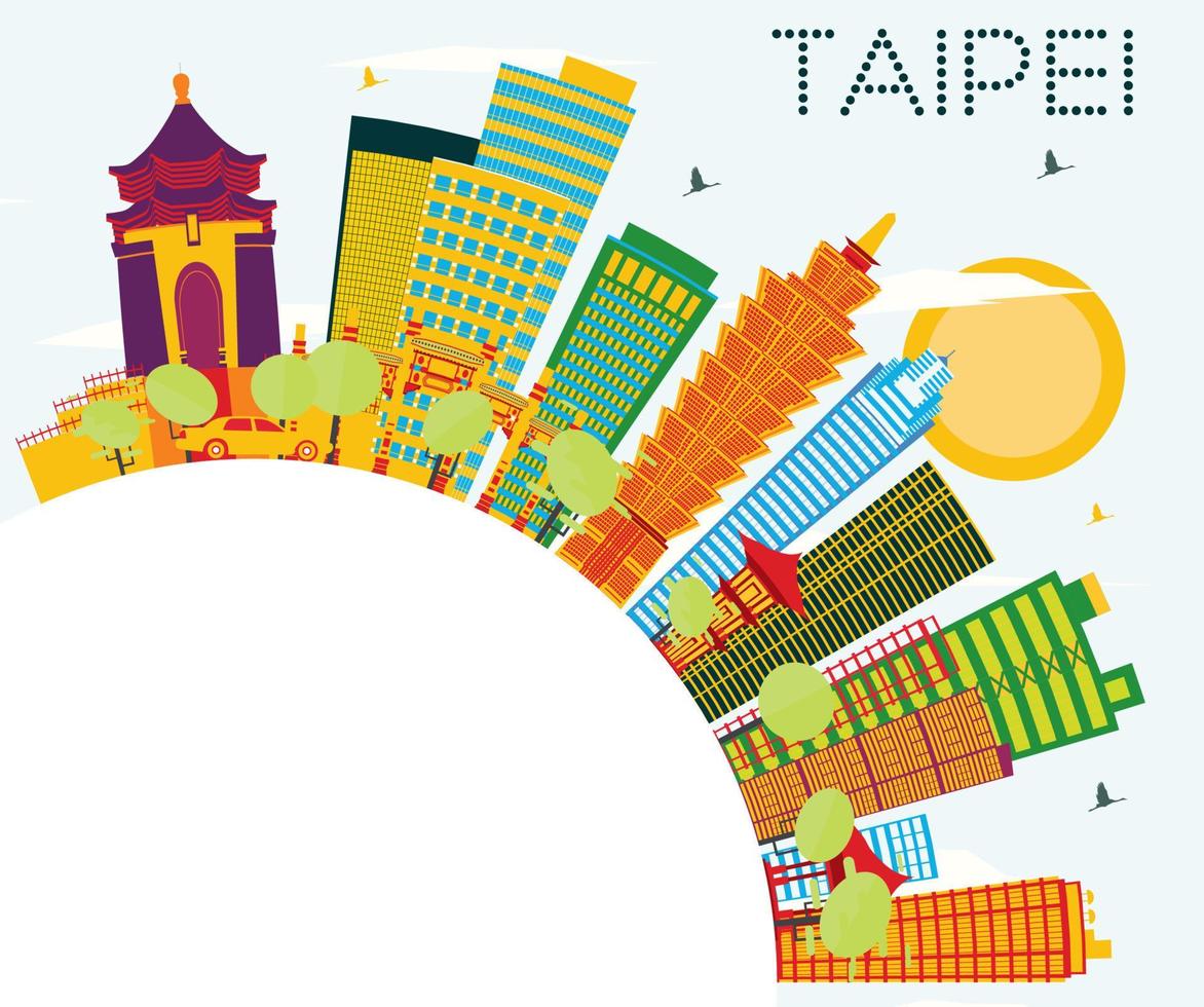 horizonte de taipei con edificios de color, cielo azul y espacio de copia. vector