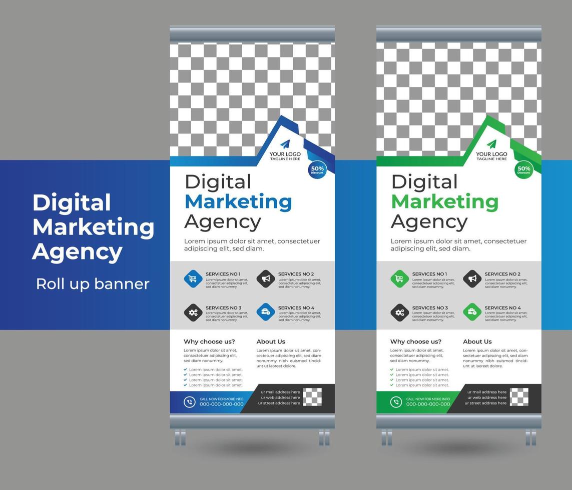 Digital marketing roll up banner, pull up, signage stand, standee roll up banner, corporate banner, business flyer, agency print- ready banner template design vector