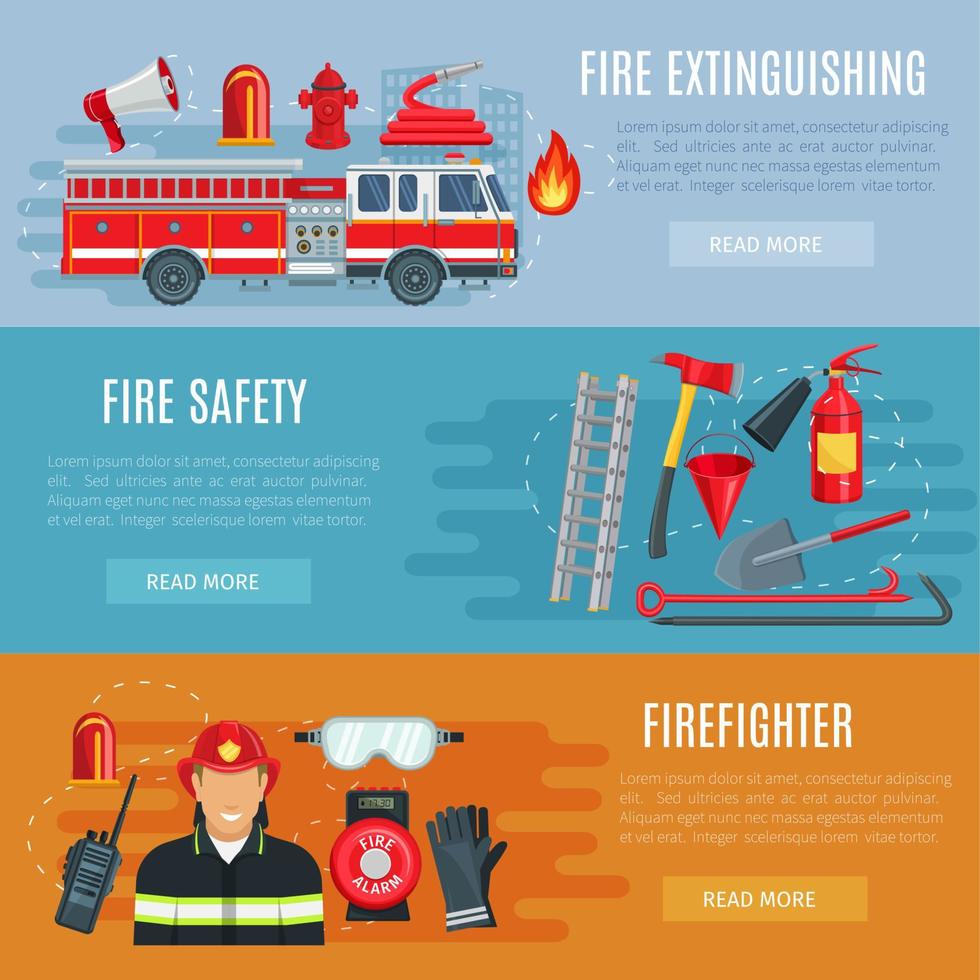 Firefighting or fire safety vector banners