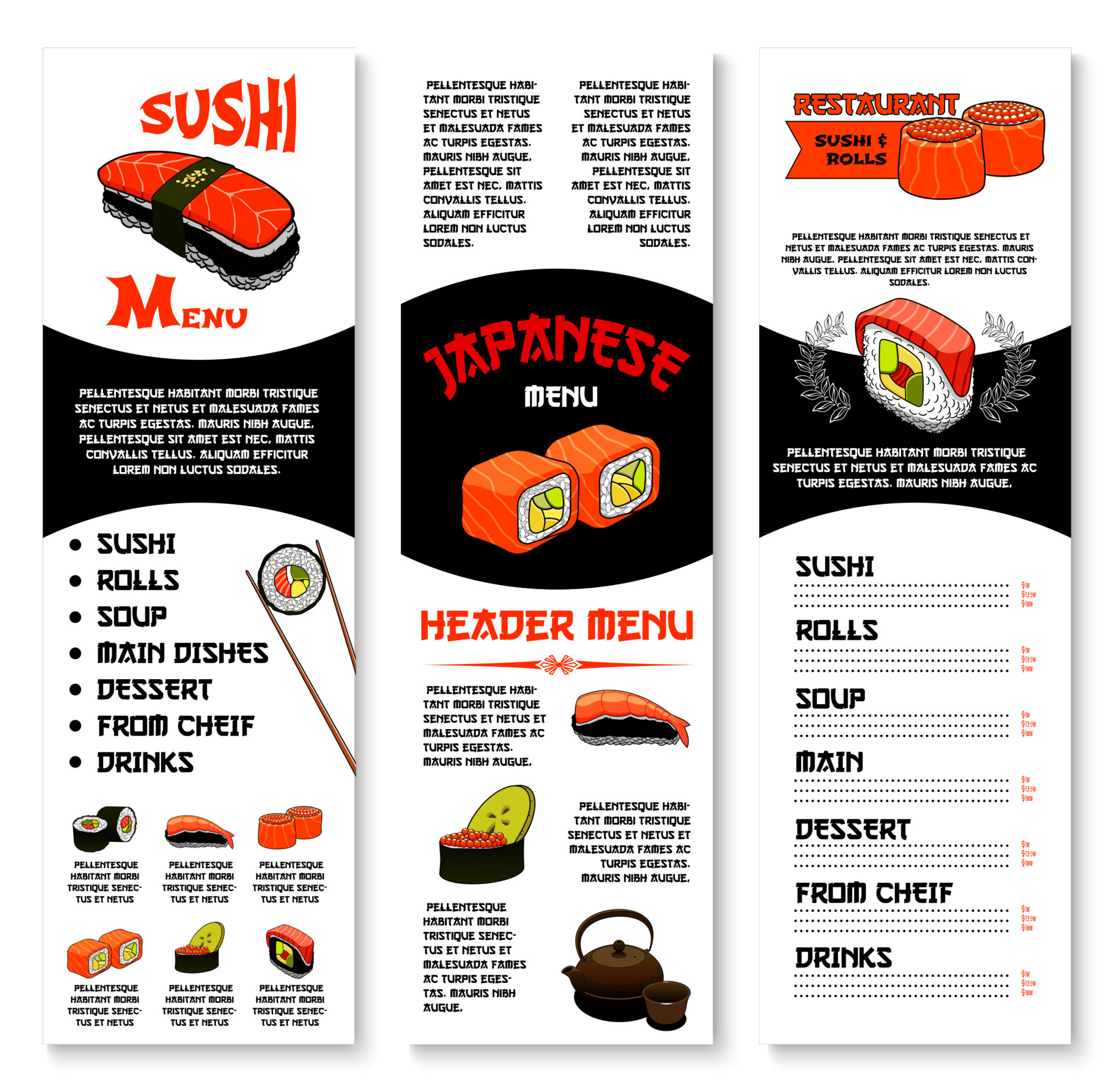 Sushi bar vector menu template of Japanese dishes 12990850 Vector Art