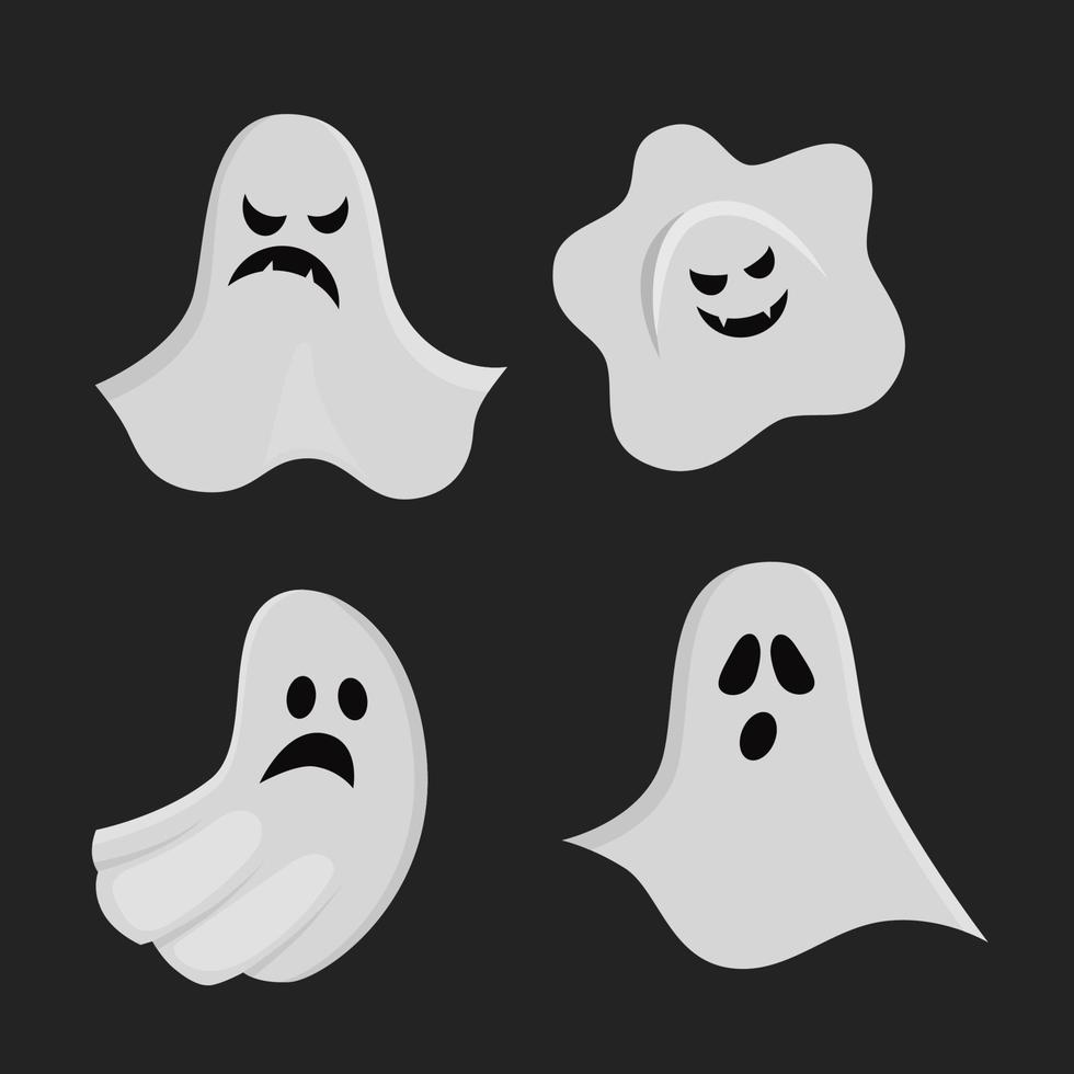 Set of scary ghosts in cartoon style. Vector illustration for halloween