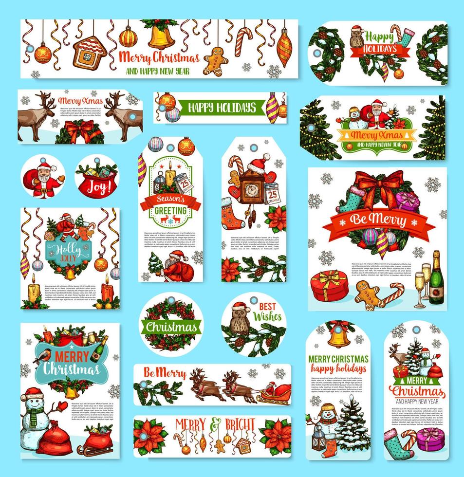 Christmas holidays wishes vector greeting cards