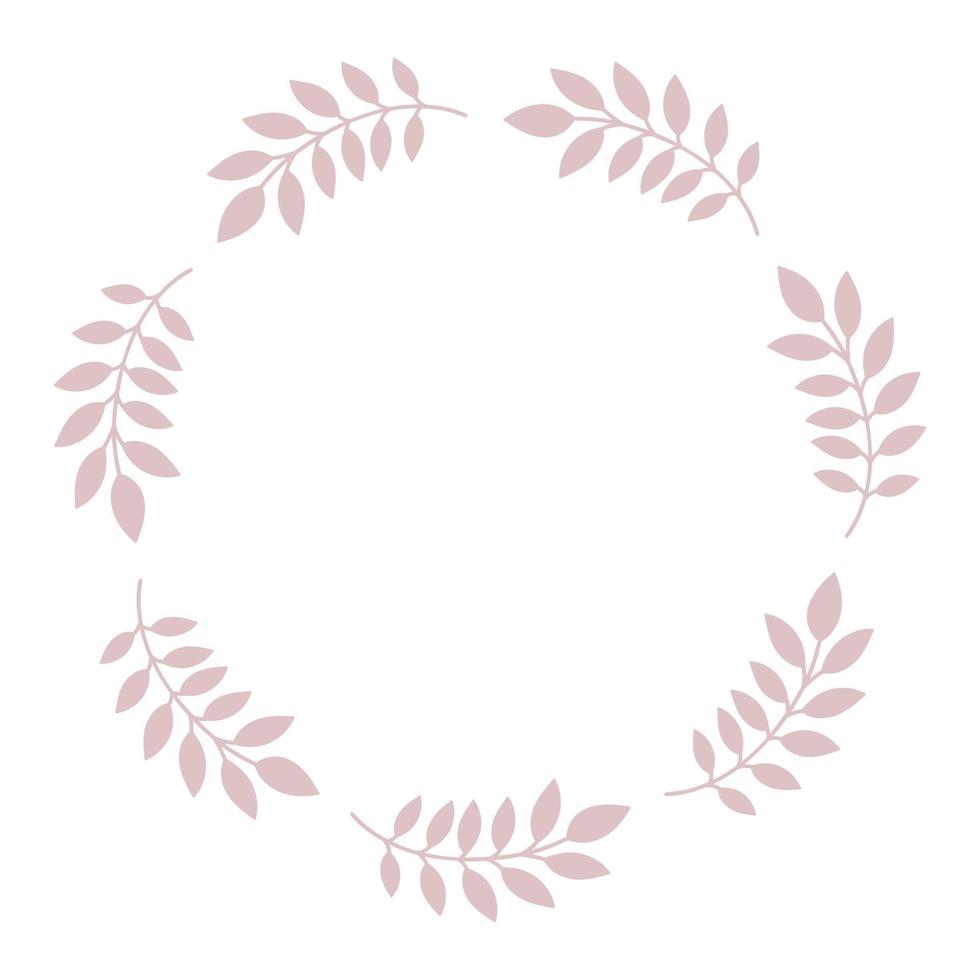 Round delicate floral decorative frame of leaves. Template for wedding invitations, cards. Vector simple illustration isolated on white background