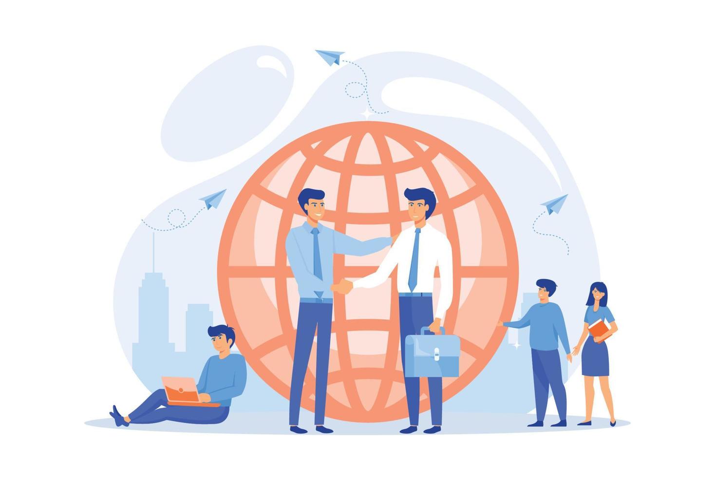 Human resources agency for migrants. Help hub. Expat work, effective migrant workers, expatriate programme, outside country employment concept, flat vector modern illustration