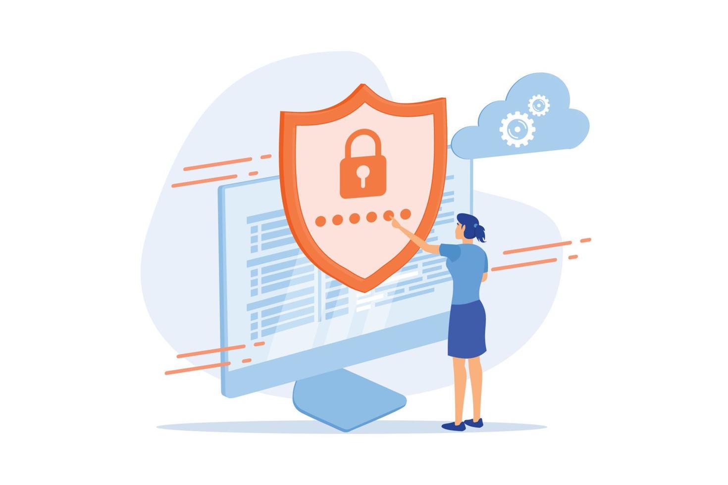 the concept of protecting computer data for a web page, coding, programming, application development, expose, flat vector modern illustration