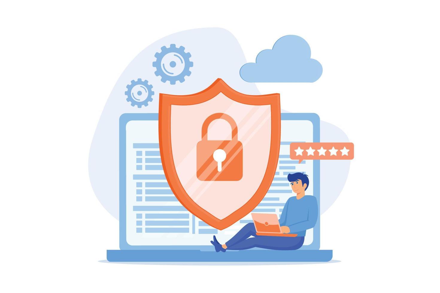 Modern flat design concept of Cyber security with characters check access, protecting data and confidentiality. flat vector modern illustration