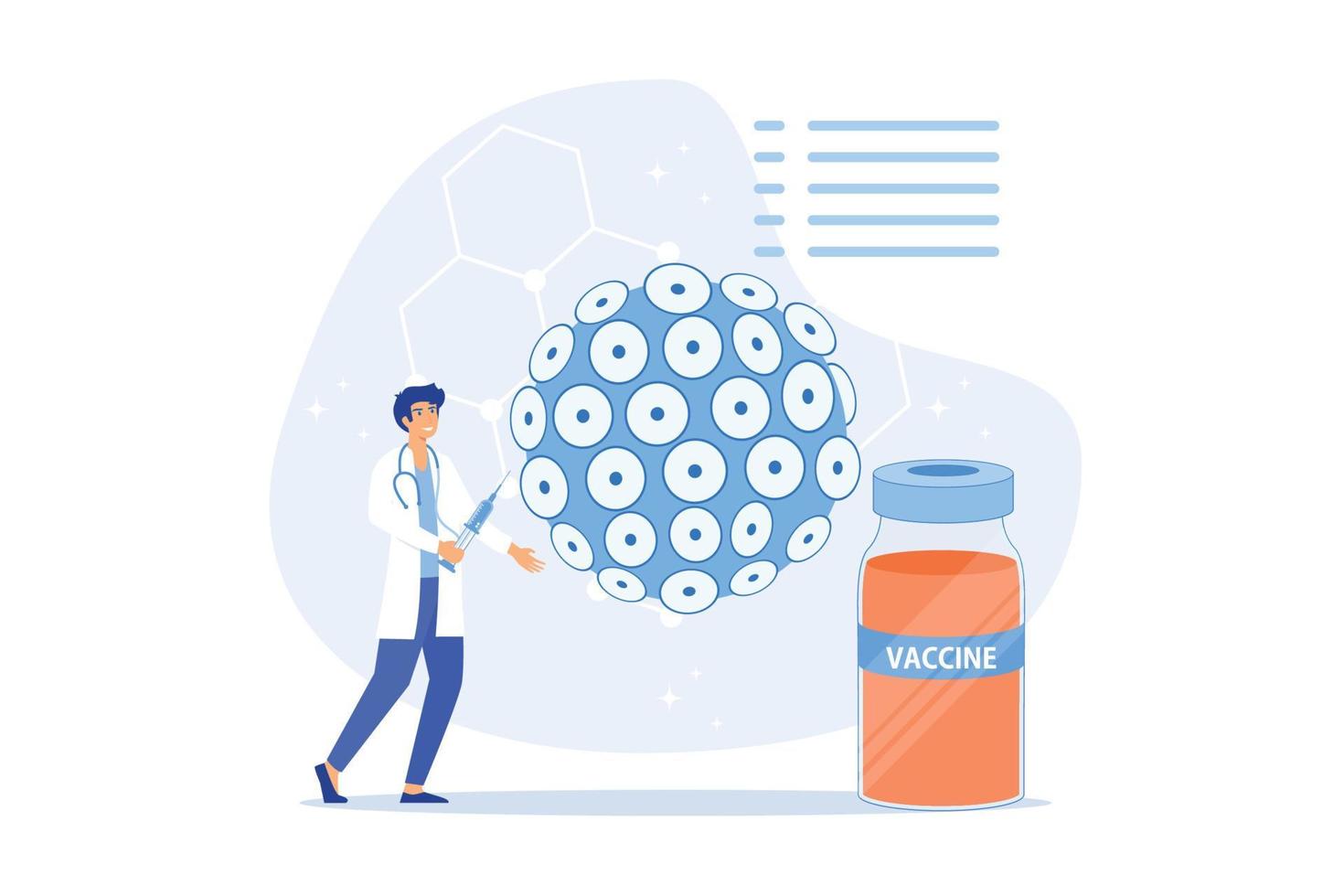 HPV vaccination for reduce virus infection risk or oncology. Human papillomavirus. HPV infection medication. Doctor vaccinate against cervical cancer.  flat vector modern illustration