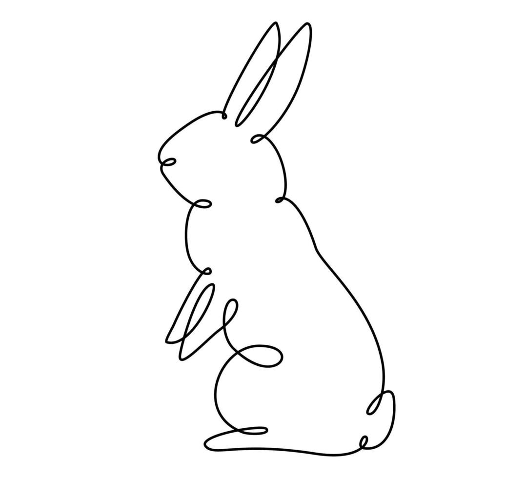 Easter bunny with heart continuous one line drawing. Rabbit simple image. Minimalist vector illustration.Print