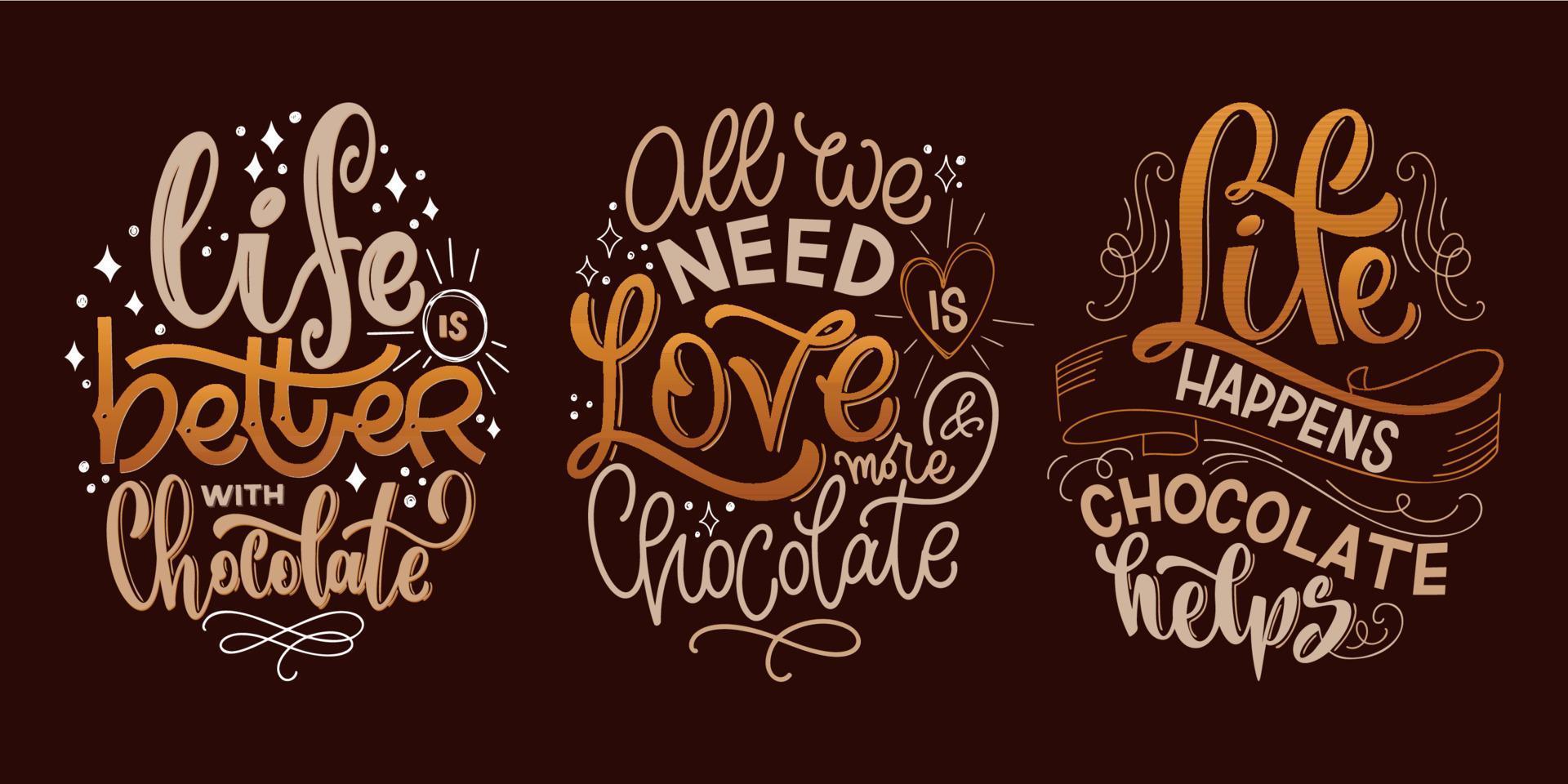 conjunto de citas de letras de mano de chocolate. vector