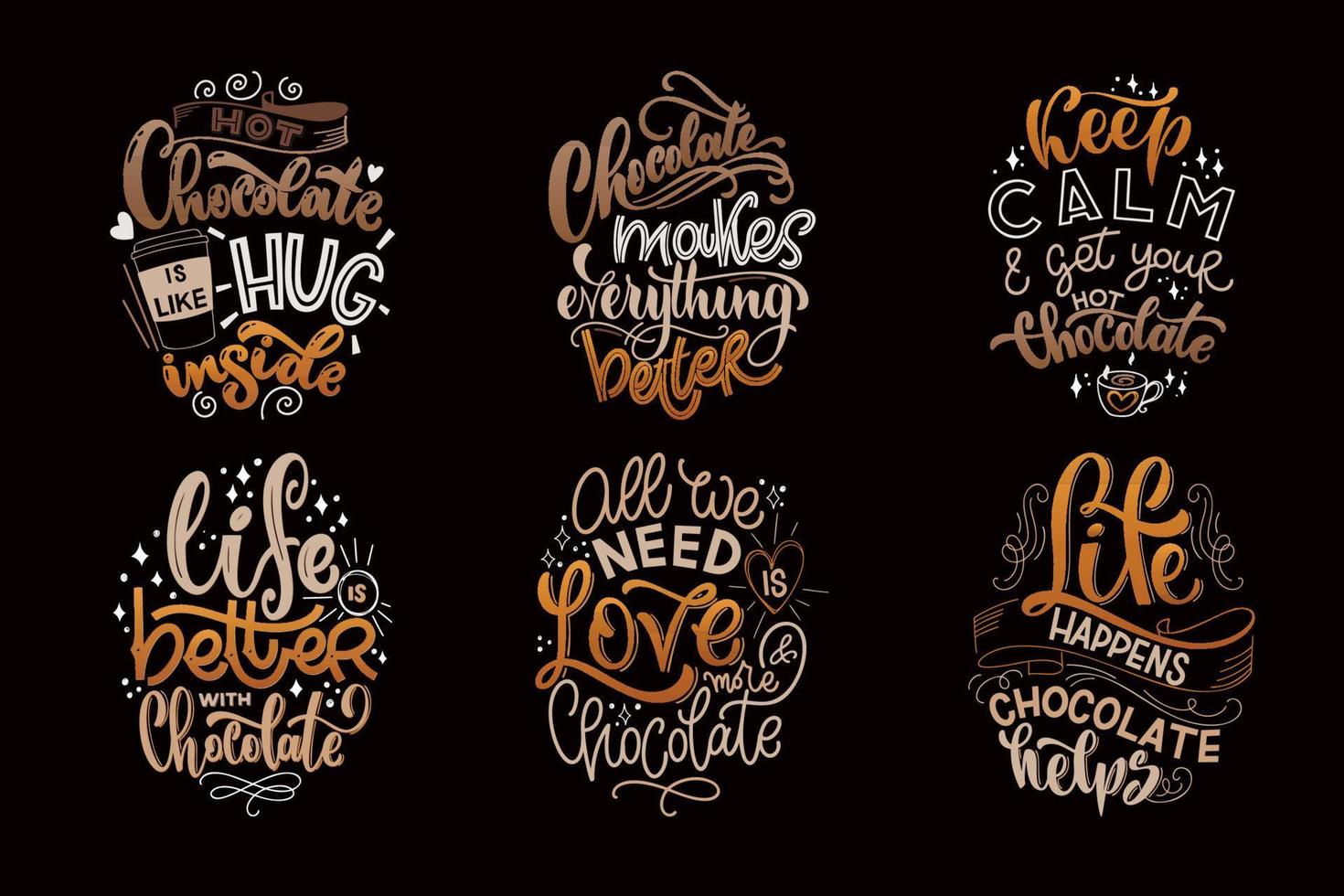 conjunto de citas de letras de mano de chocolate. vector