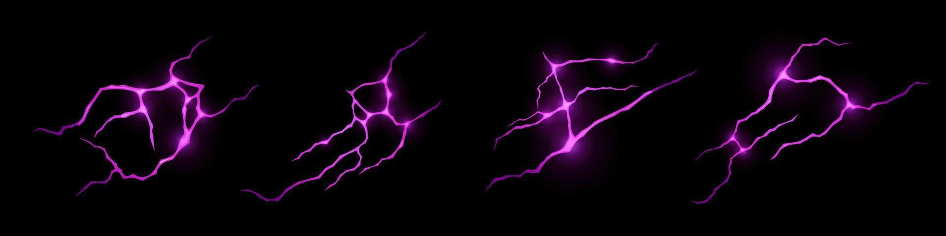 Ground cracks with purple light inside top view vector