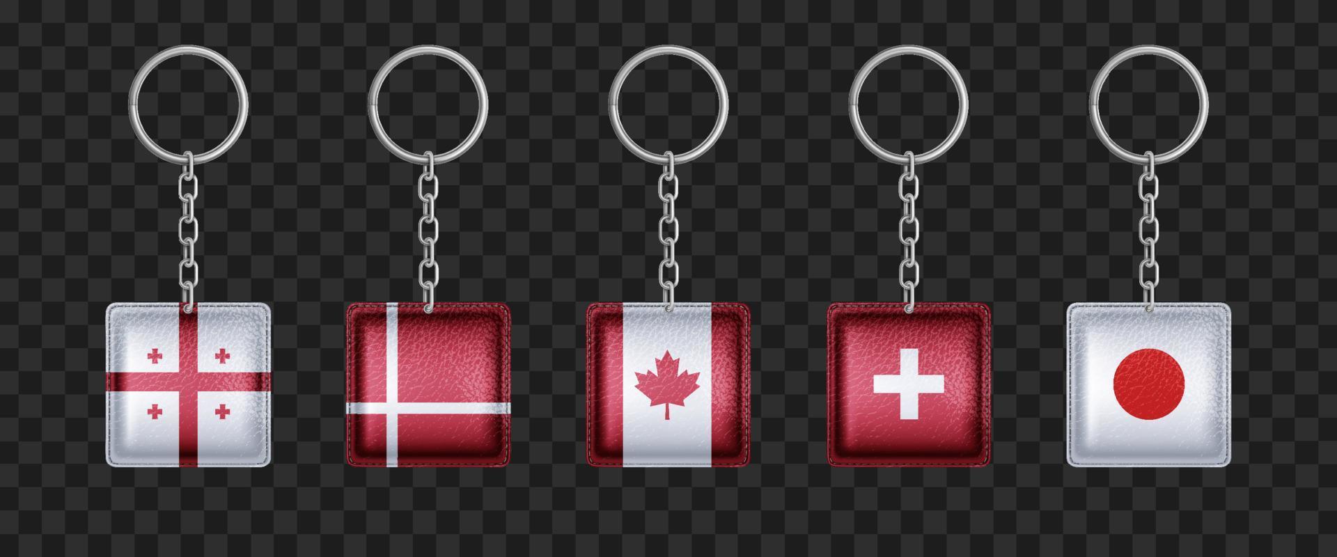 Keychains with Georgia, Denmark, Canada, Japan vector