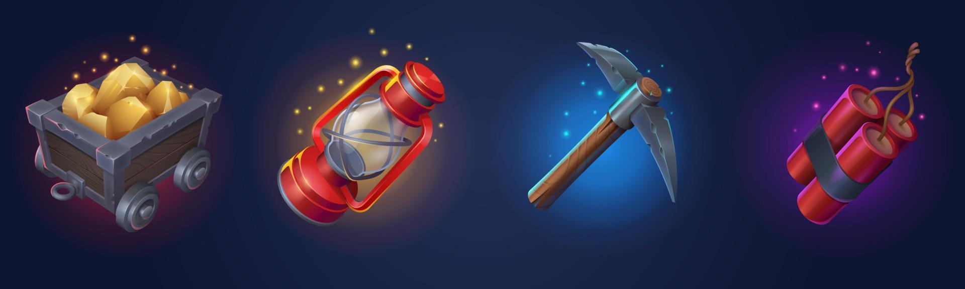 Game props icons gold mine assets, vector set