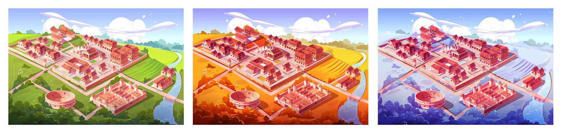 Ancient Rome, isometric cartoon seasons cityscape vector