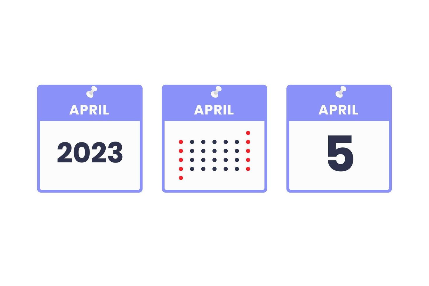 5 de abril icono de diseño de calendario. calendario 2023, cita, concepto de fecha importante vector