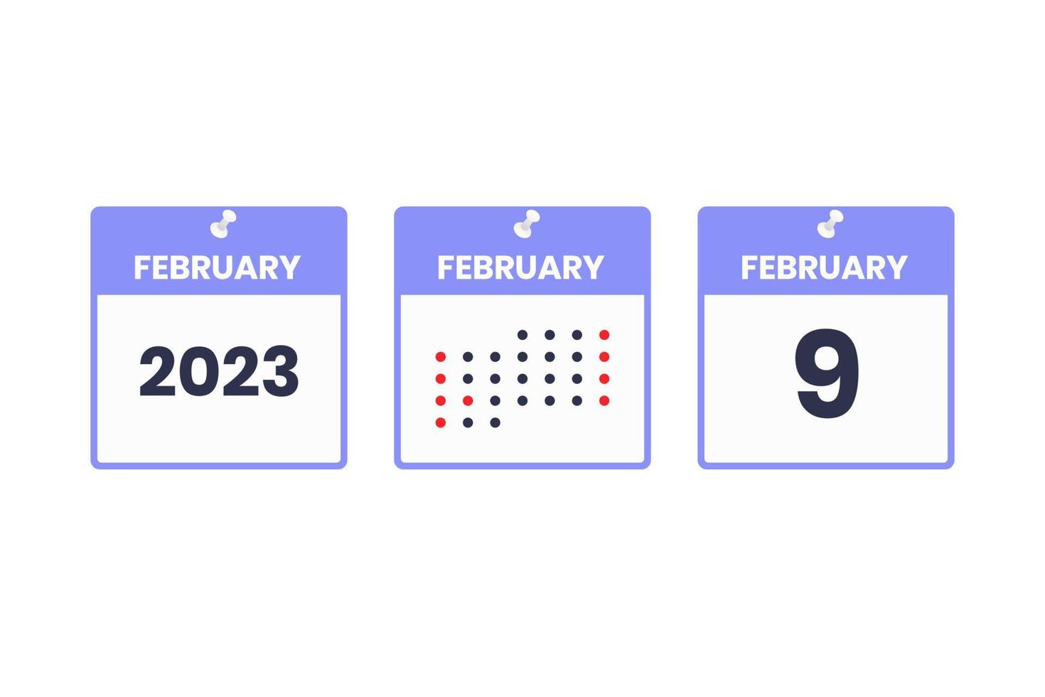 February 9 calendar design icon. 2023 calendar schedule, appointment, important date concept vector