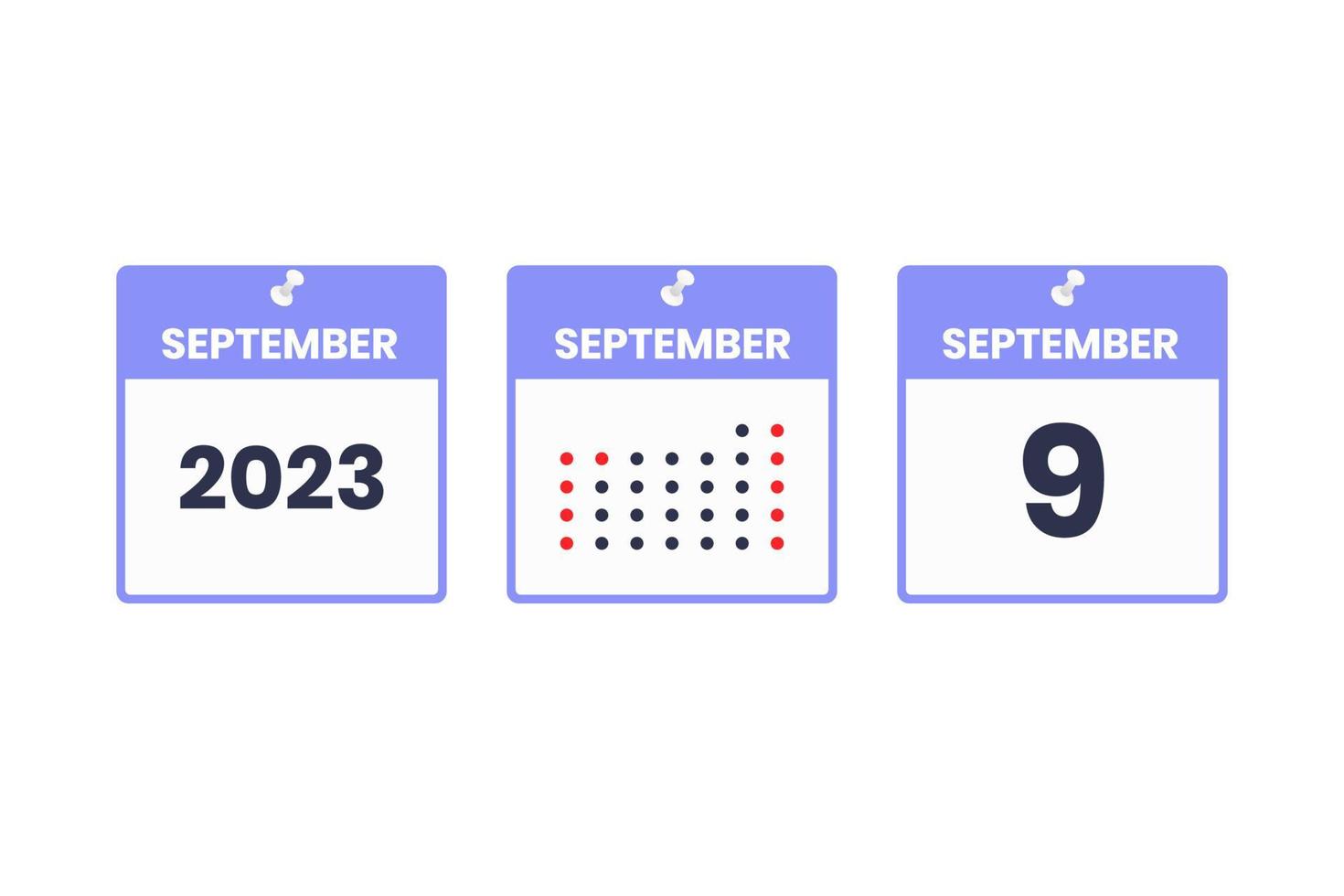 September 9 calendar design icon. 2023 calendar schedule, appointment, important date concept vector