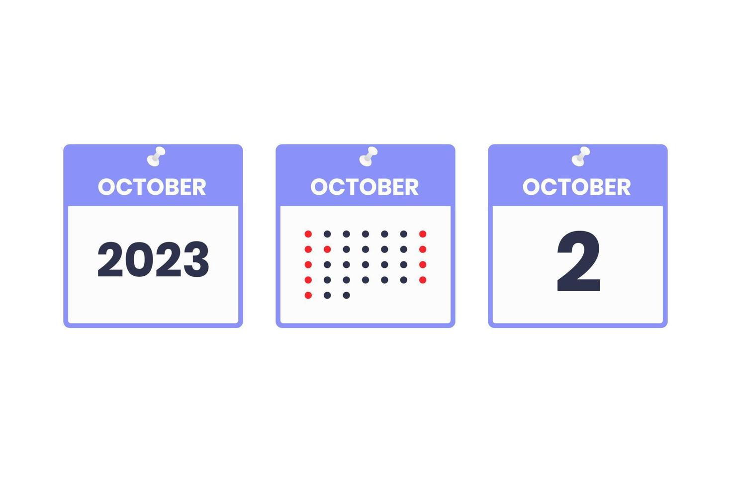 October 2 calendar design icon. 2023 calendar schedule, appointment, important date concept vector