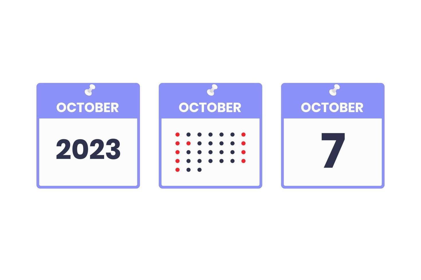 October 7 calendar design icon. 2023 calendar schedule, appointment, important date concept vector