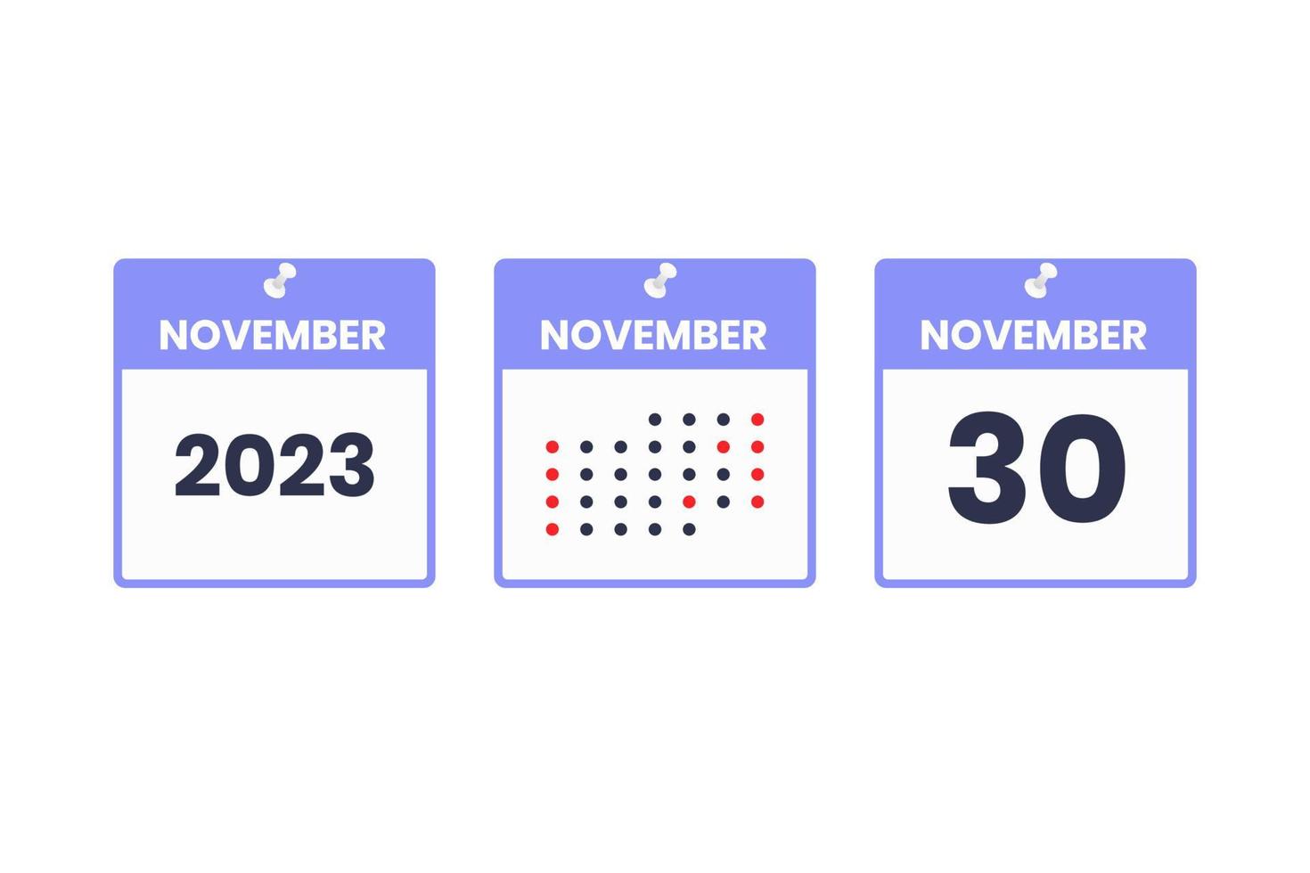 November 30 calendar design icon. 2023 calendar schedule, appointment, important date concept vector