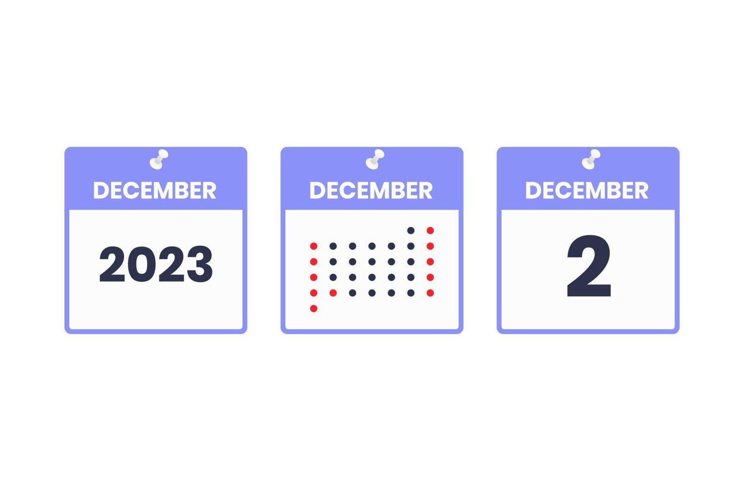 2 de diciembre icono de diseño de calendario. calendario 2023, cita, concepto de fecha importante vector