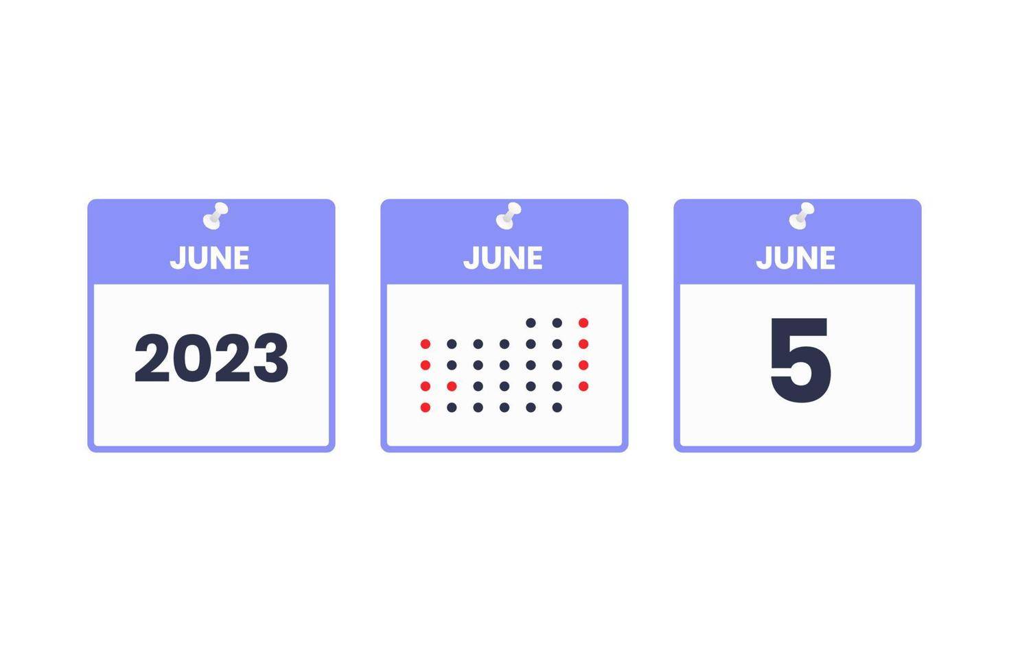 June 5 calendar design icon. 2023 calendar schedule, appointment, important date concept vector