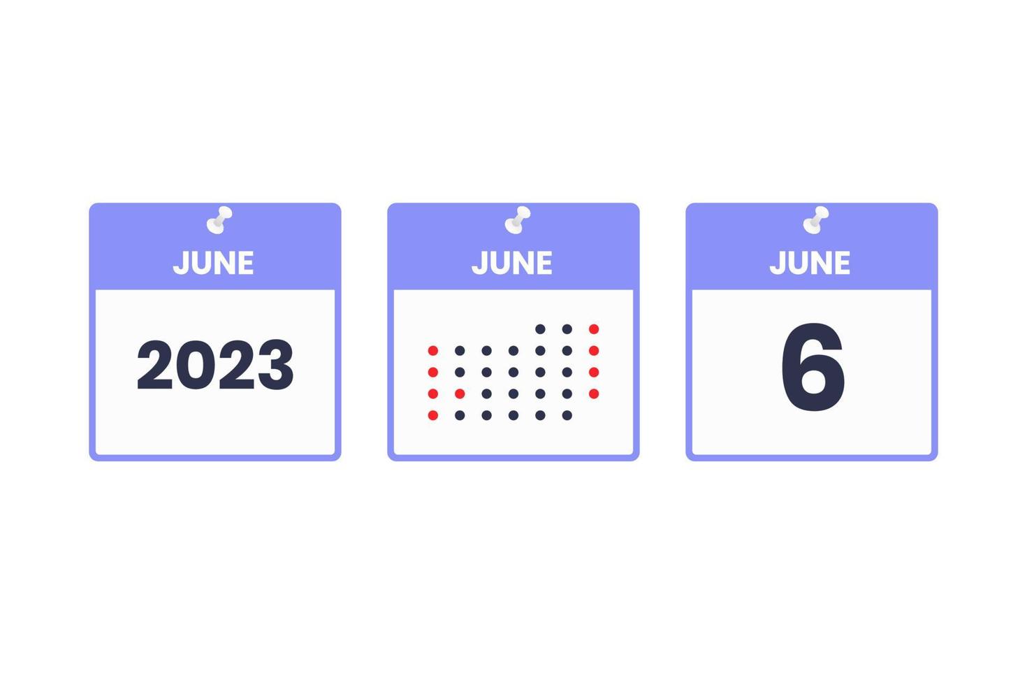 June 6 calendar design icon. 2023 calendar schedule, appointment, important date concept vector