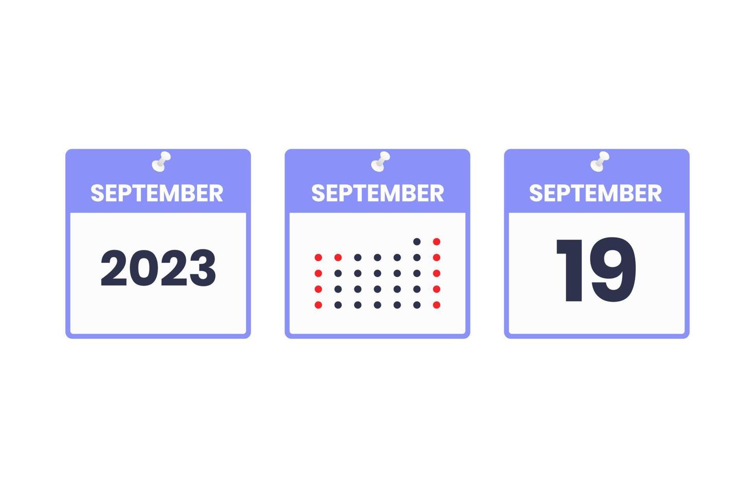 September 19 calendar design icon. 2023 calendar schedule, appointment, important date concept vector