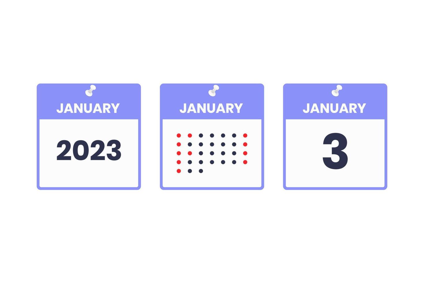 January 3 calendar design icon. 2023 calendar schedule, appointment, important date concept vector