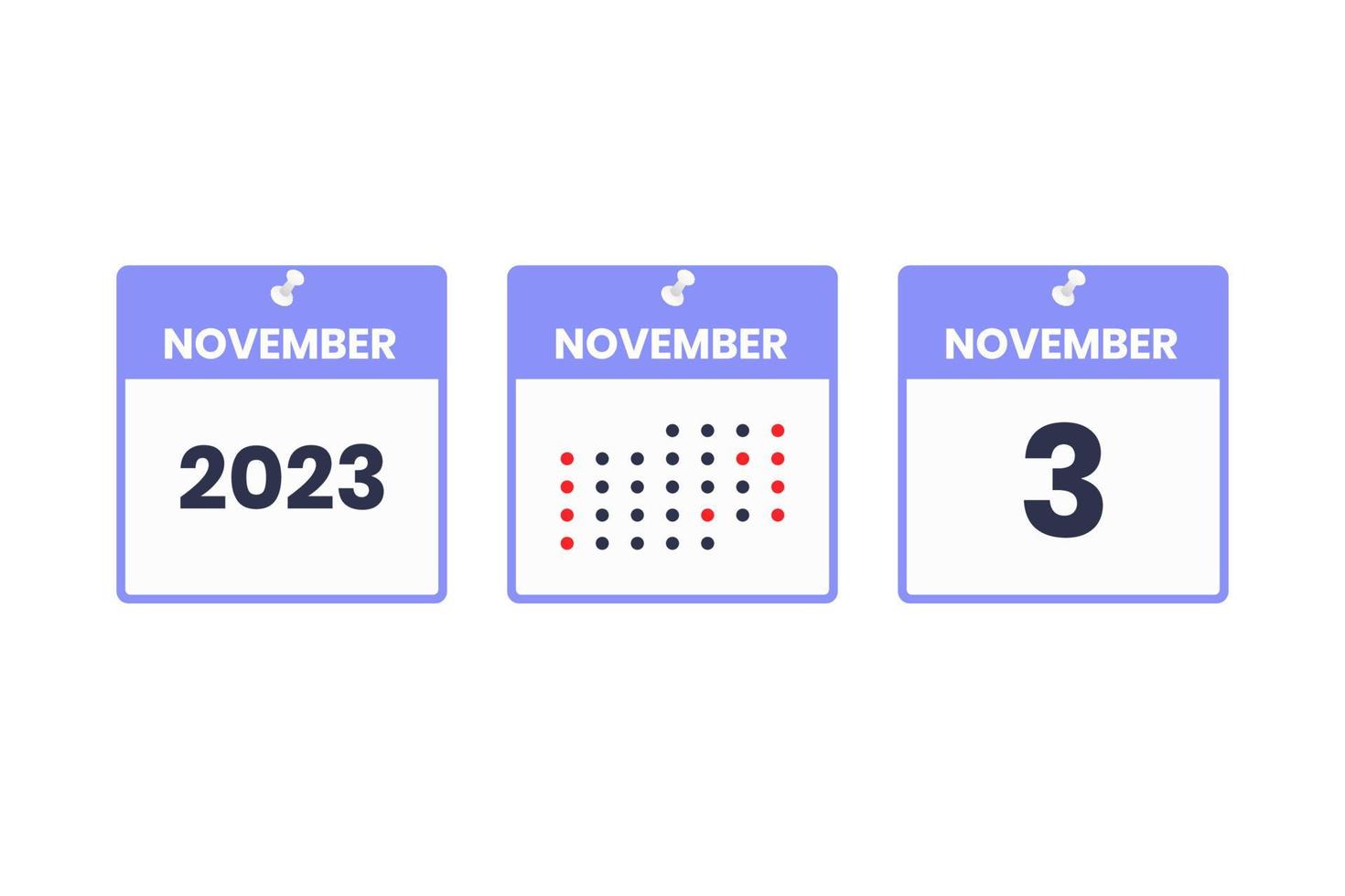 November 3 calendar design icon. 2023 calendar schedule, appointment, important date concept vector