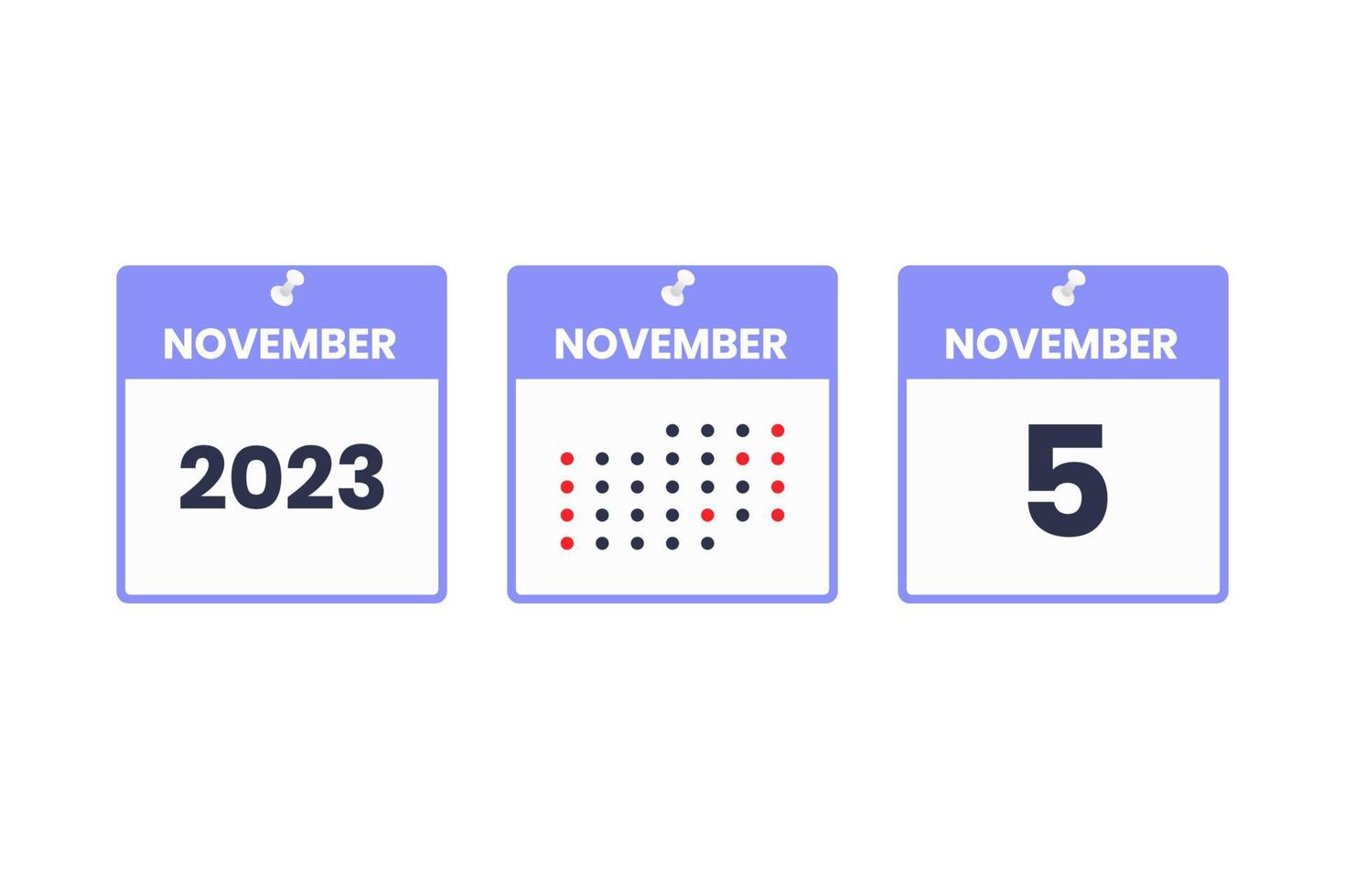 November 5 calendar design icon. 2023 calendar schedule, appointment, important date concept vector