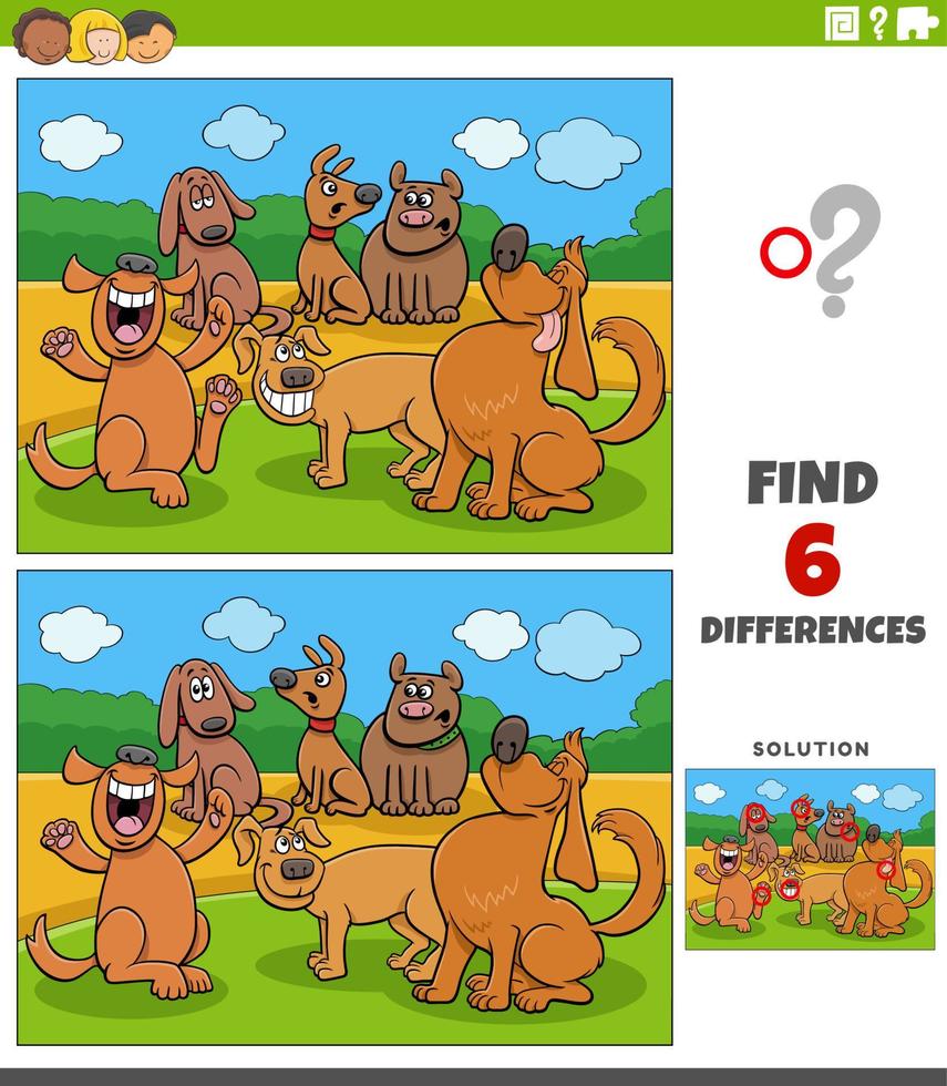 differences game with cartoon dogs animal characters vector