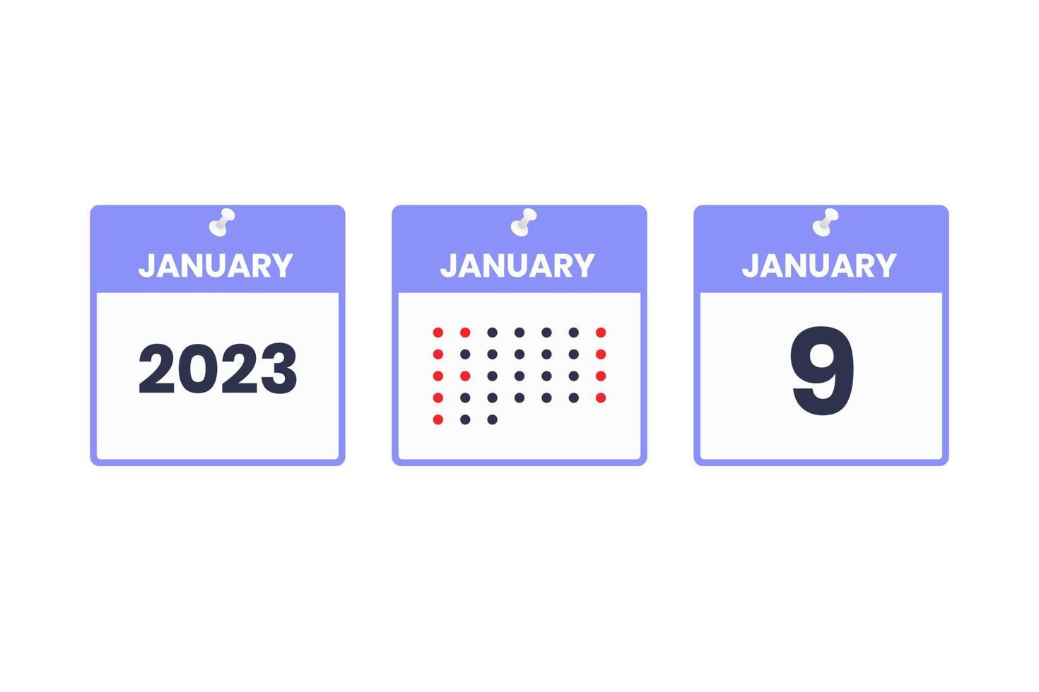 January 9 calendar design icon. 2023 calendar schedule, appointment, important date concept vector