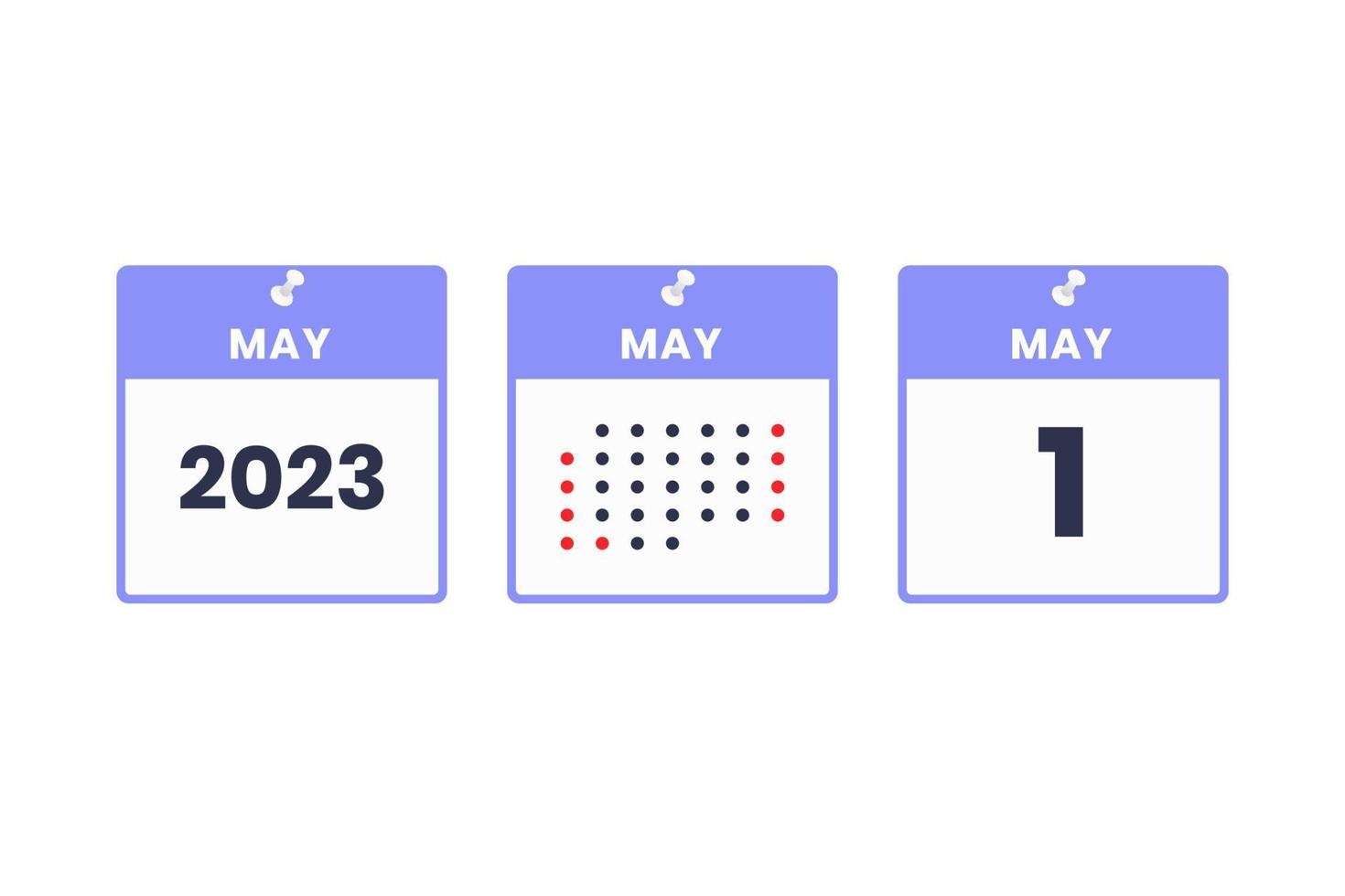 1 de mayo icono de diseño de calendario. calendario 2023, cita, concepto de fecha importante vector