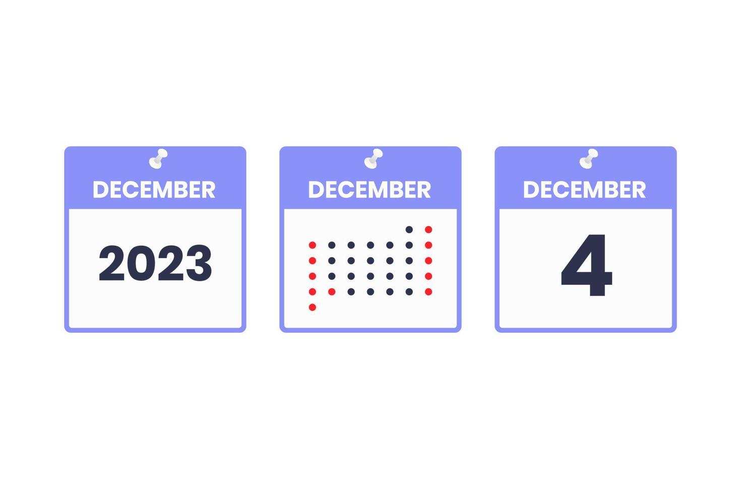 December 4 calendar design icon. 2023 calendar schedule, appointment, important date concept vector