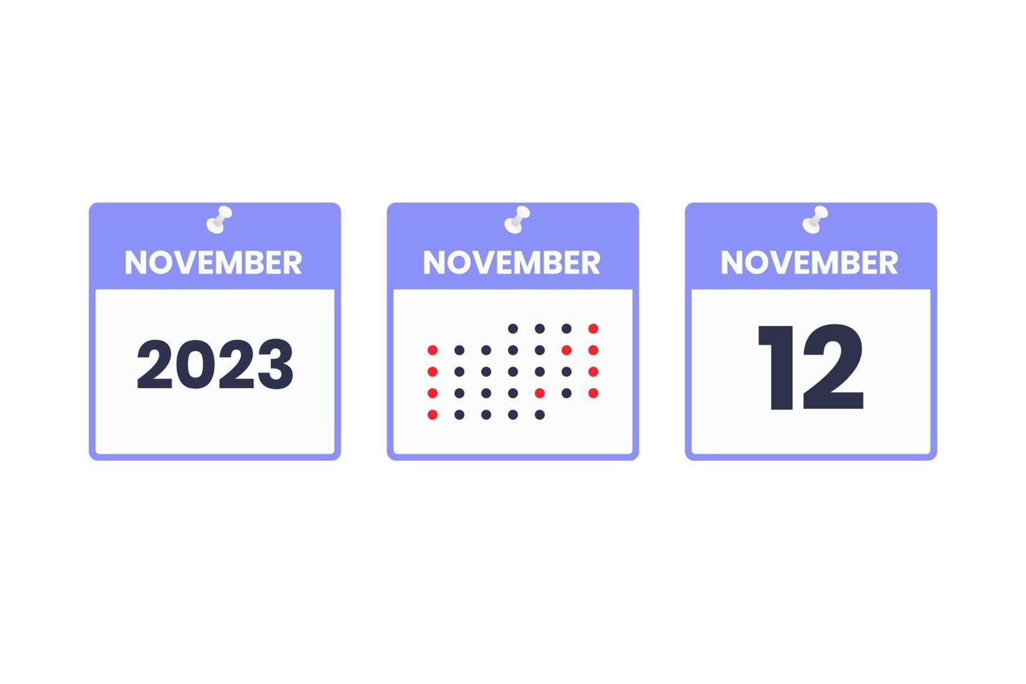 November 12 calendar design icon. 2023 calendar schedule, appointment, important date concept vector