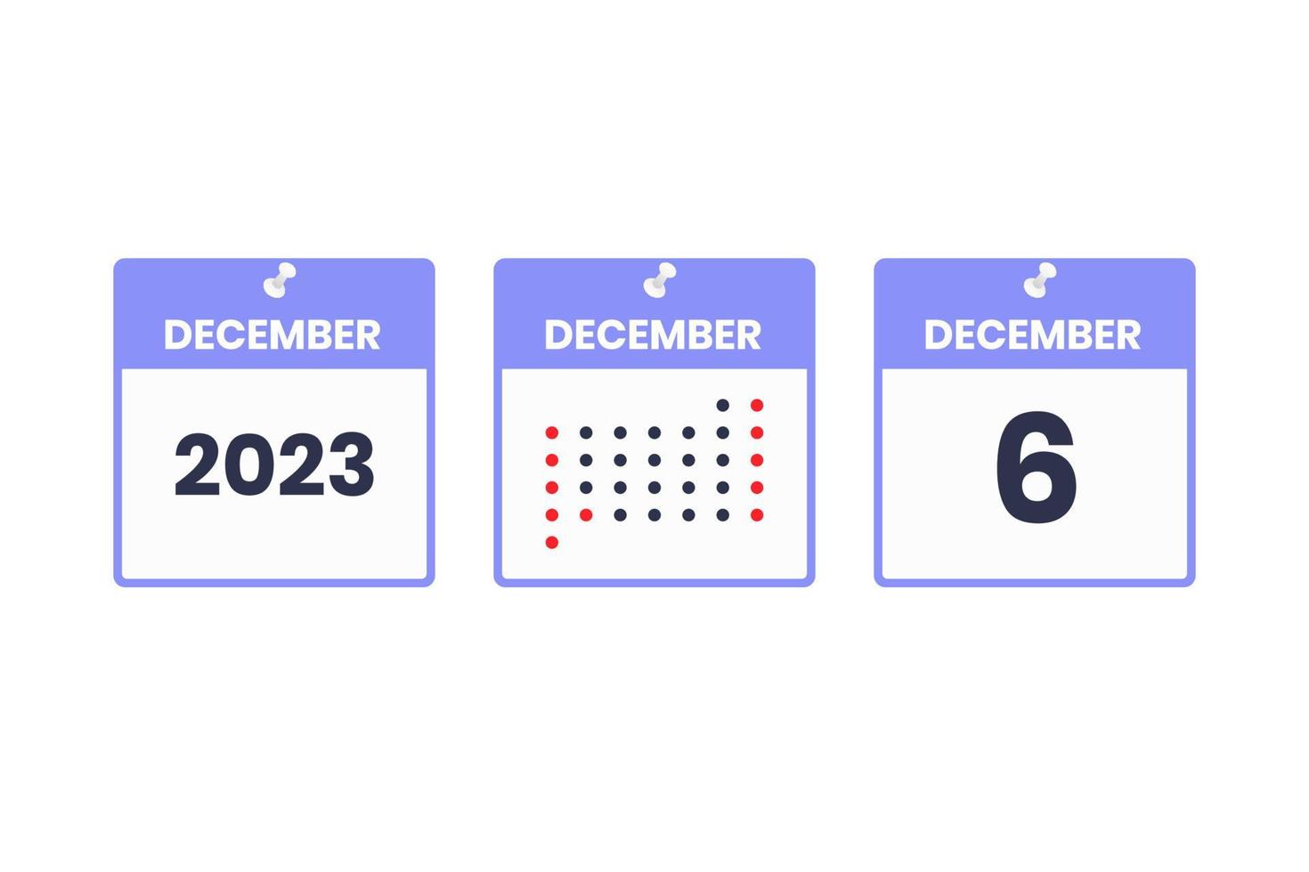 icono de diseño de calendario del 6 de diciembre. calendario 2023, cita, concepto de fecha importante vector