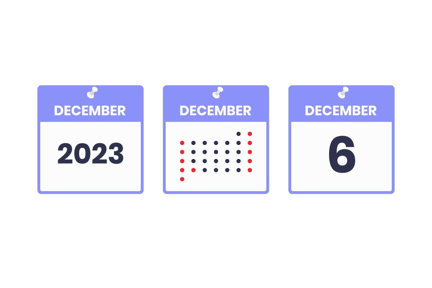December 6 calendar design icon. 2023 calendar schedule, appointment, important date concept vector