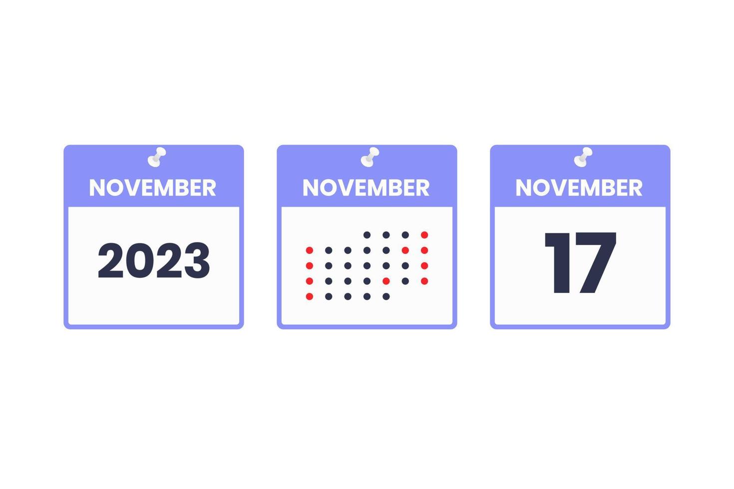 November 17 calendar design icon. 2023 calendar schedule, appointment, important date concept vector