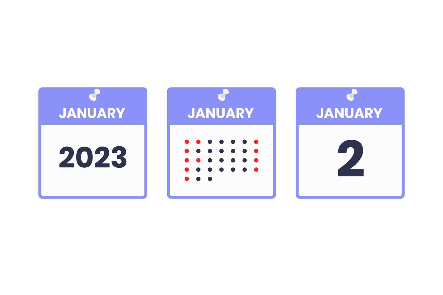 January 2 calendar design icon. 2023 calendar schedule, appointment, important date concept vector