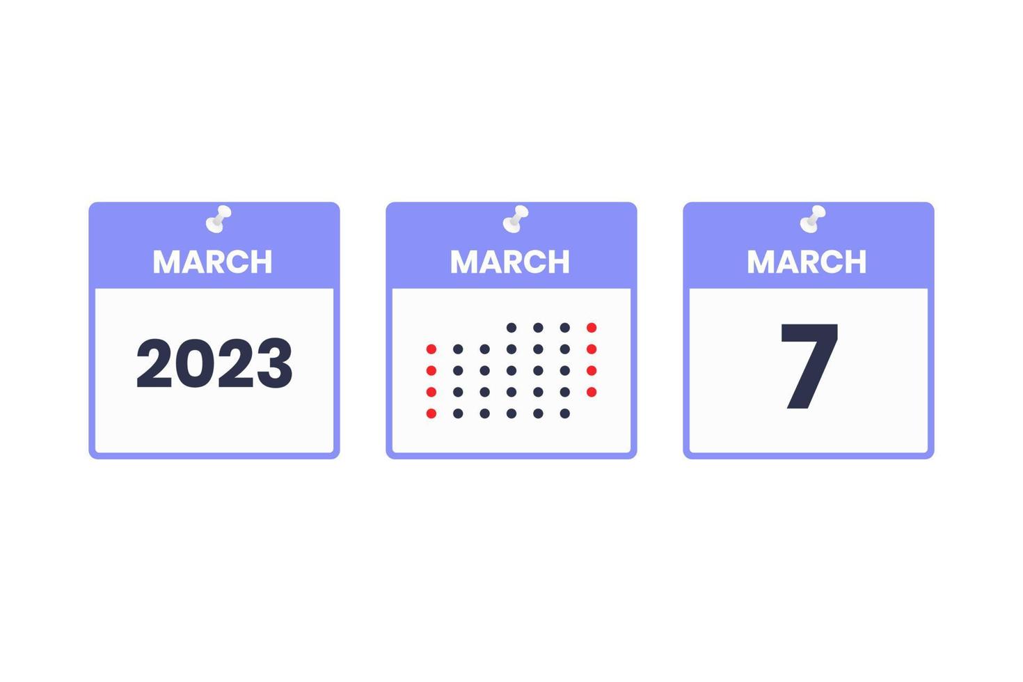 March 7 calendar design icon. 2023 calendar schedule, appointment, important date concept vector
