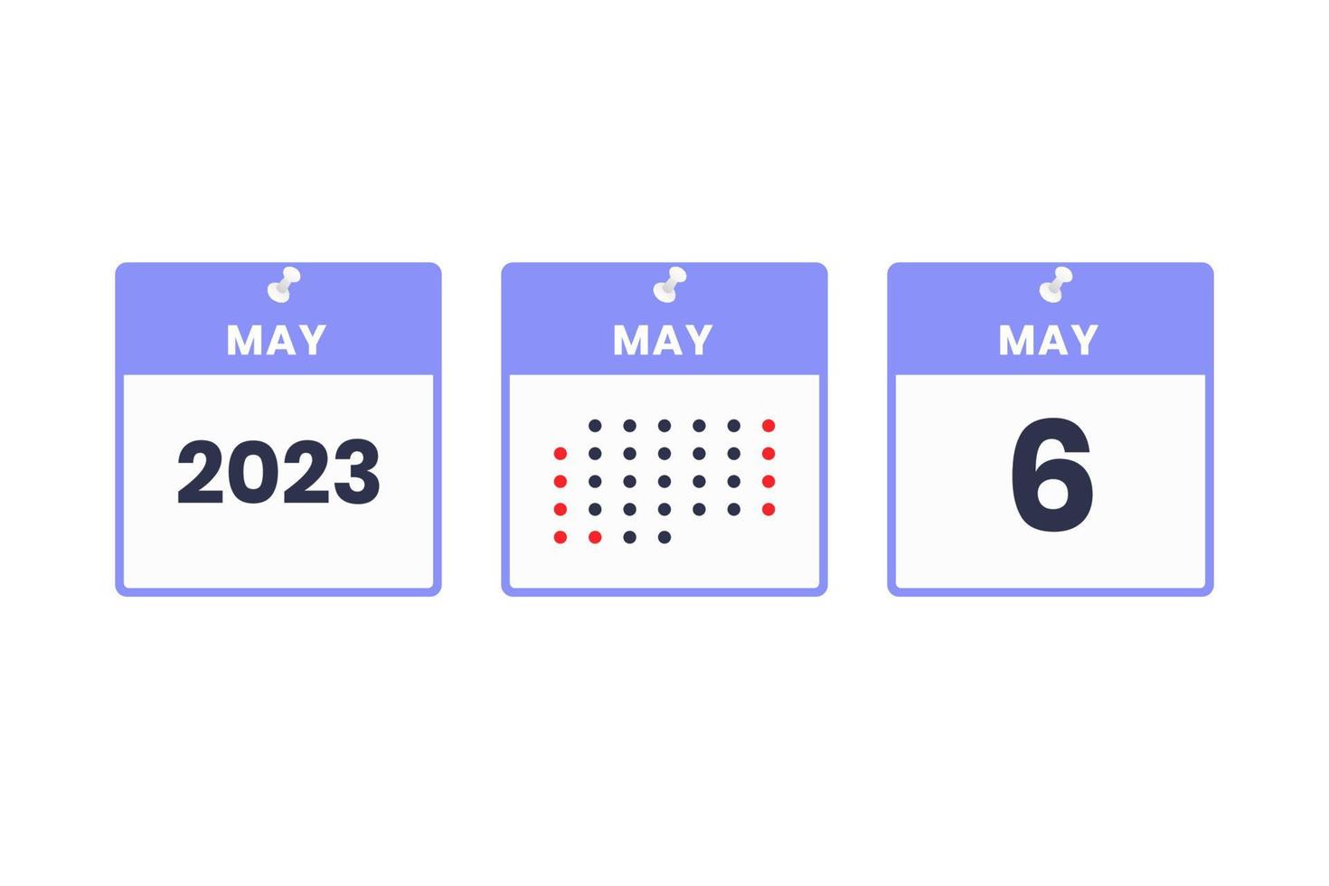 icono de diseño de calendario del 6 de mayo. calendario 2023, cita, concepto de fecha importante vector