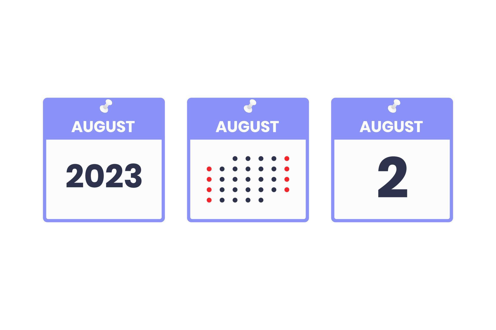 August 2 calendar design icon. 2023 calendar schedule, appointment
