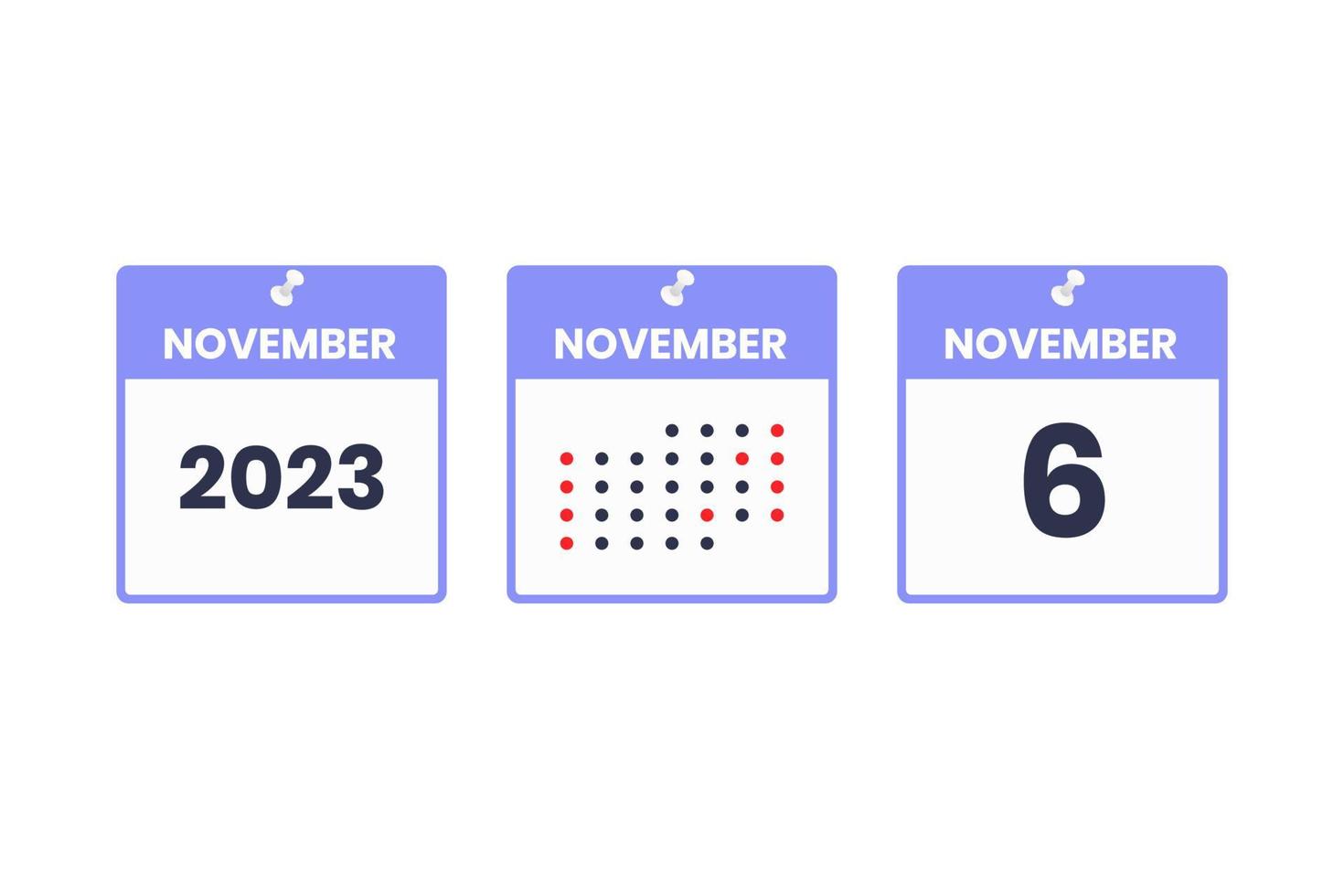 November 6 calendar design icon. 2023 calendar schedule, appointment, important date concept vector