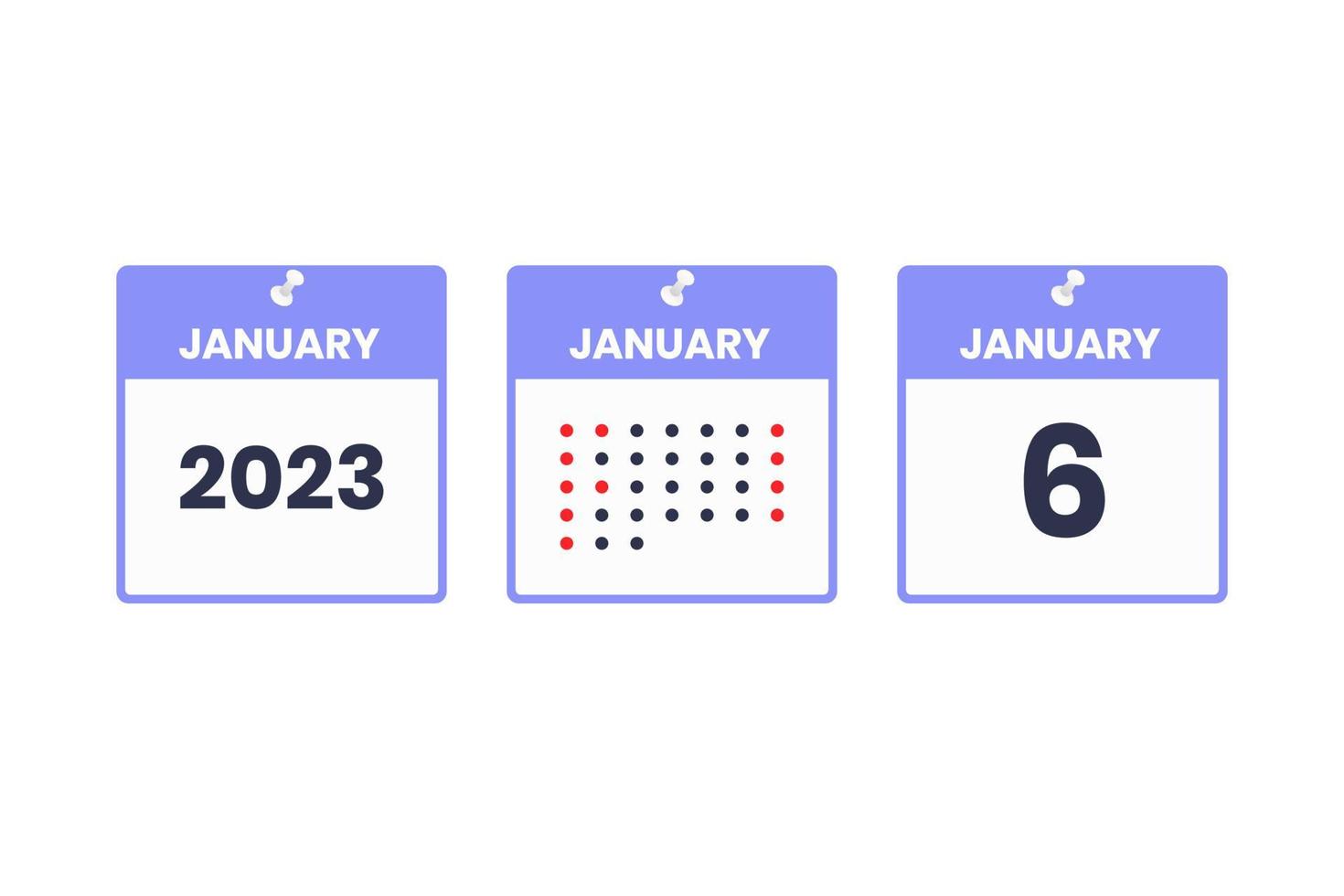 January 6 calendar design icon. 2023 calendar schedule, appointment, important date concept vector