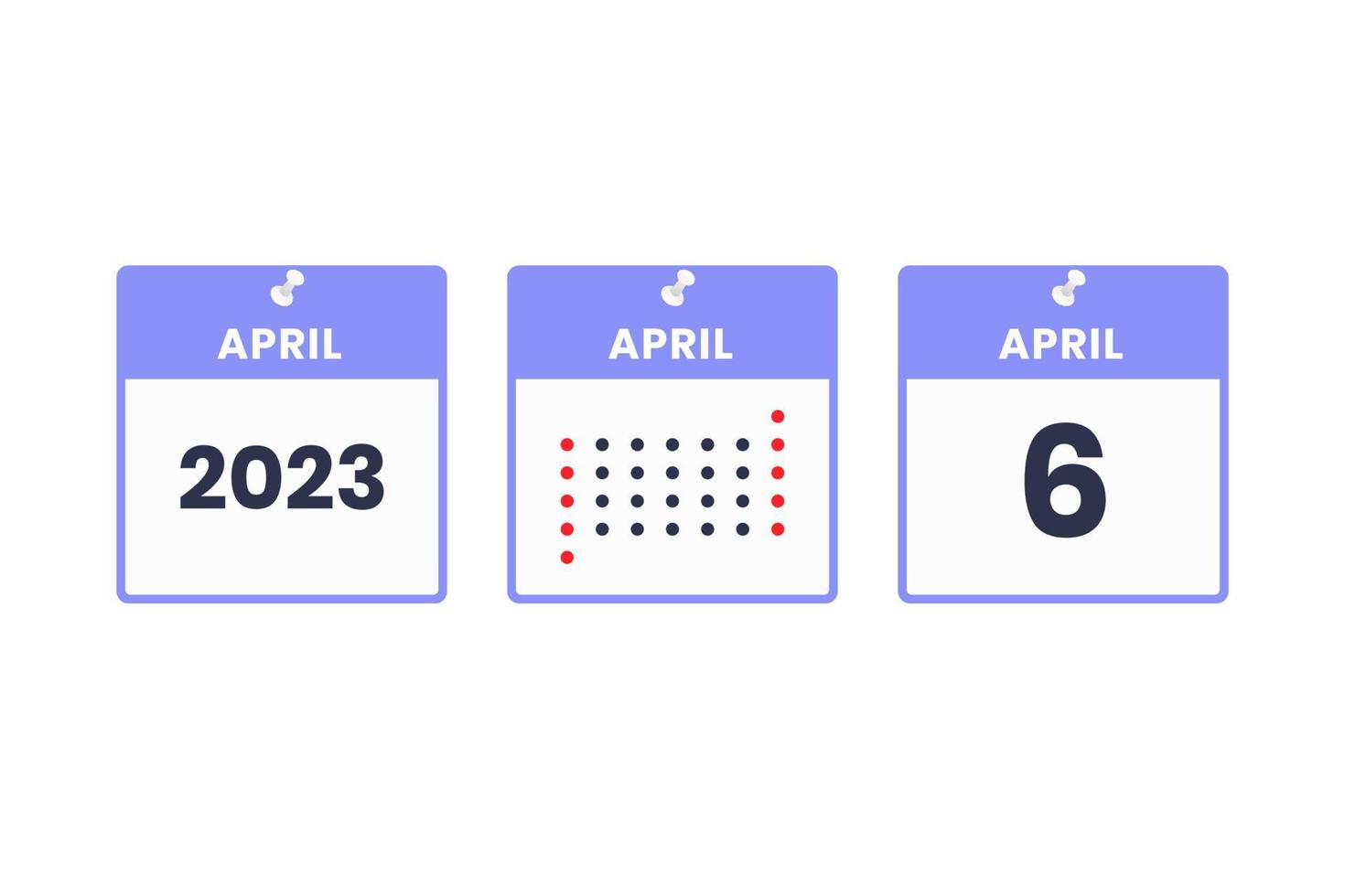 6 de abril icono de diseño de calendario. calendario 2023, cita, concepto de fecha importante vector