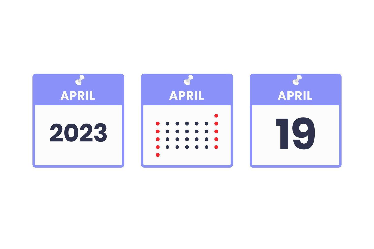 April 19 calendar design icon. 2023 calendar schedule, appointment, important date concept vector